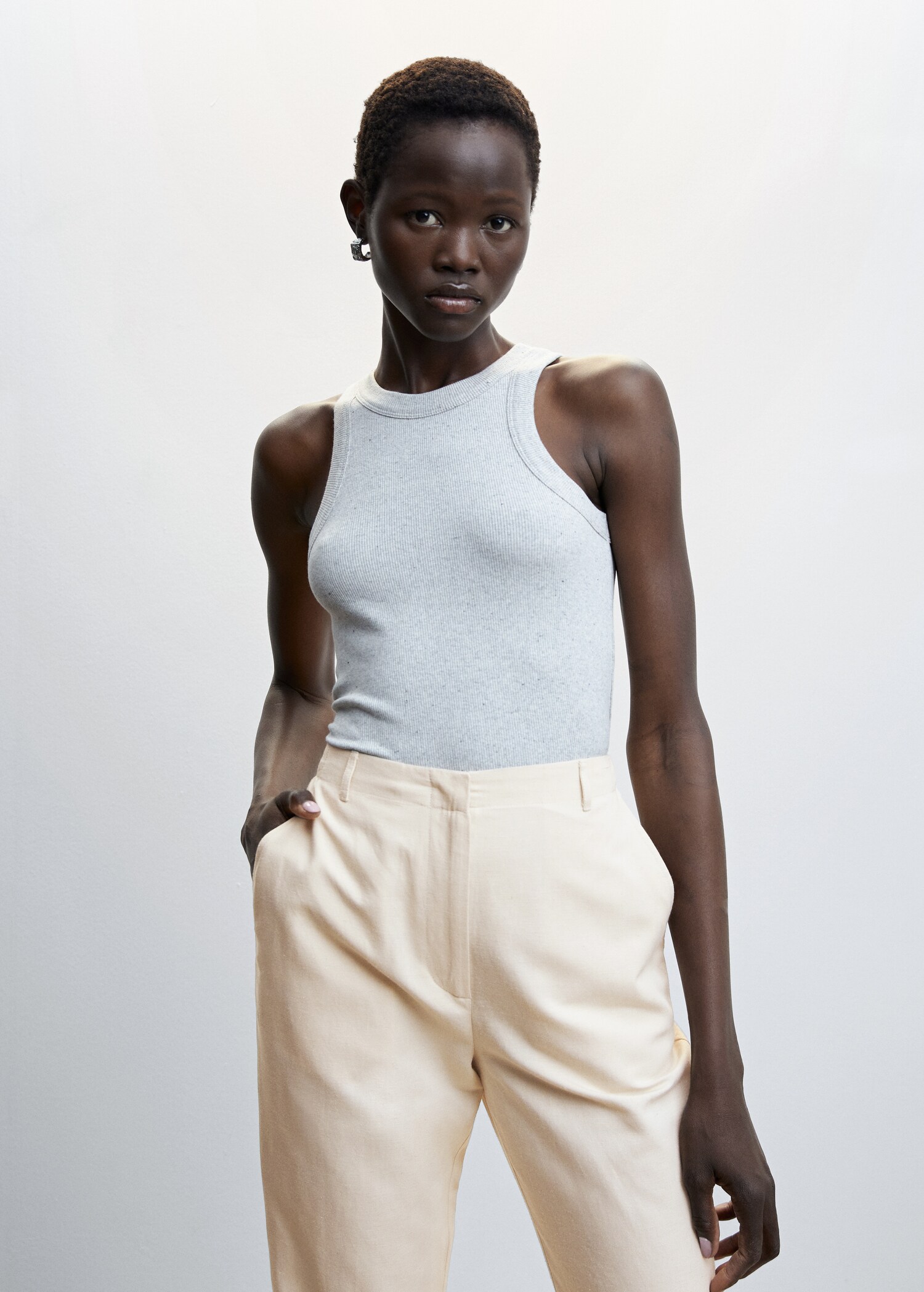 Straight linen-blend trousers - Details of the article 1
