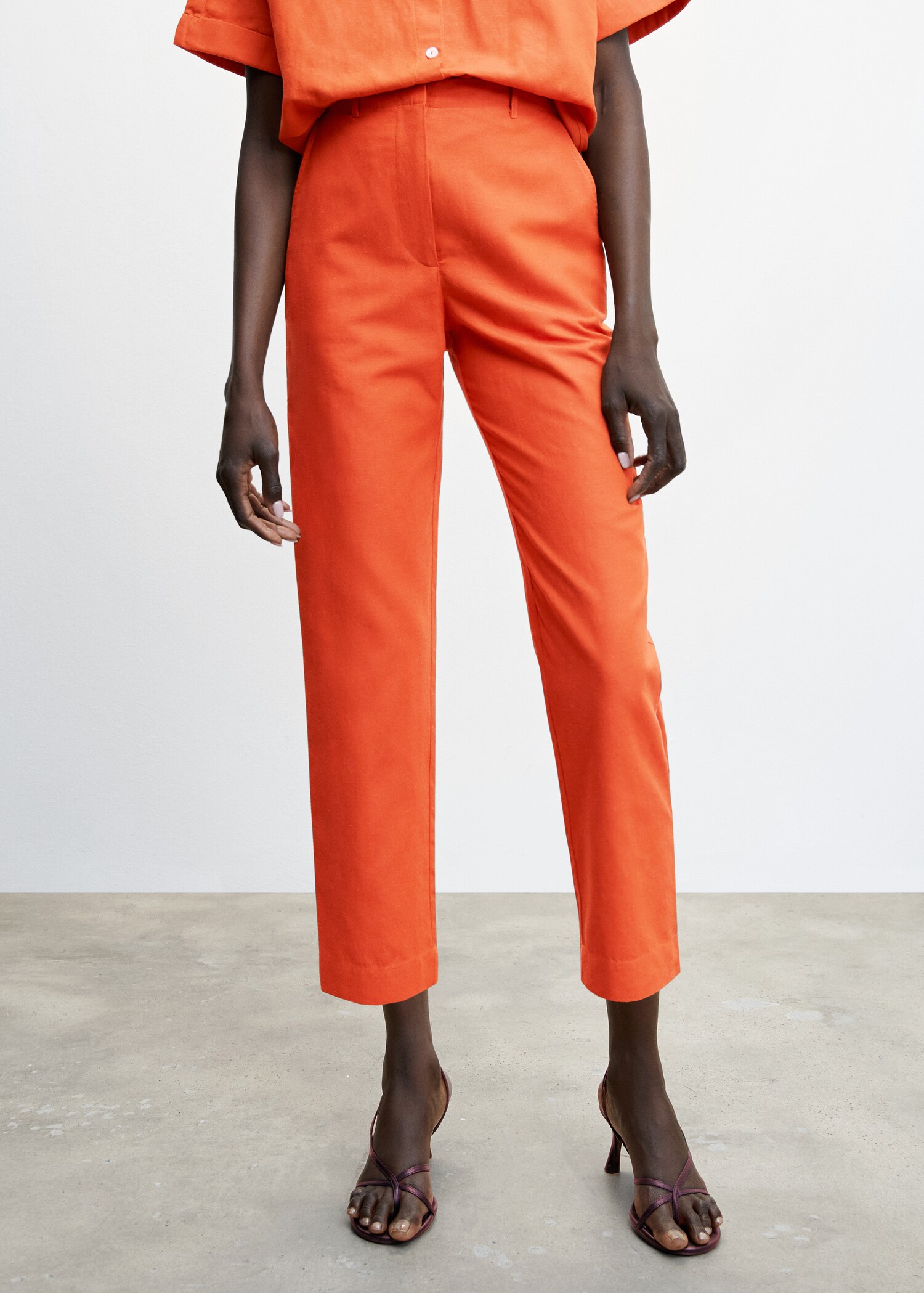 Straight linen-blend trousers - Medium plane