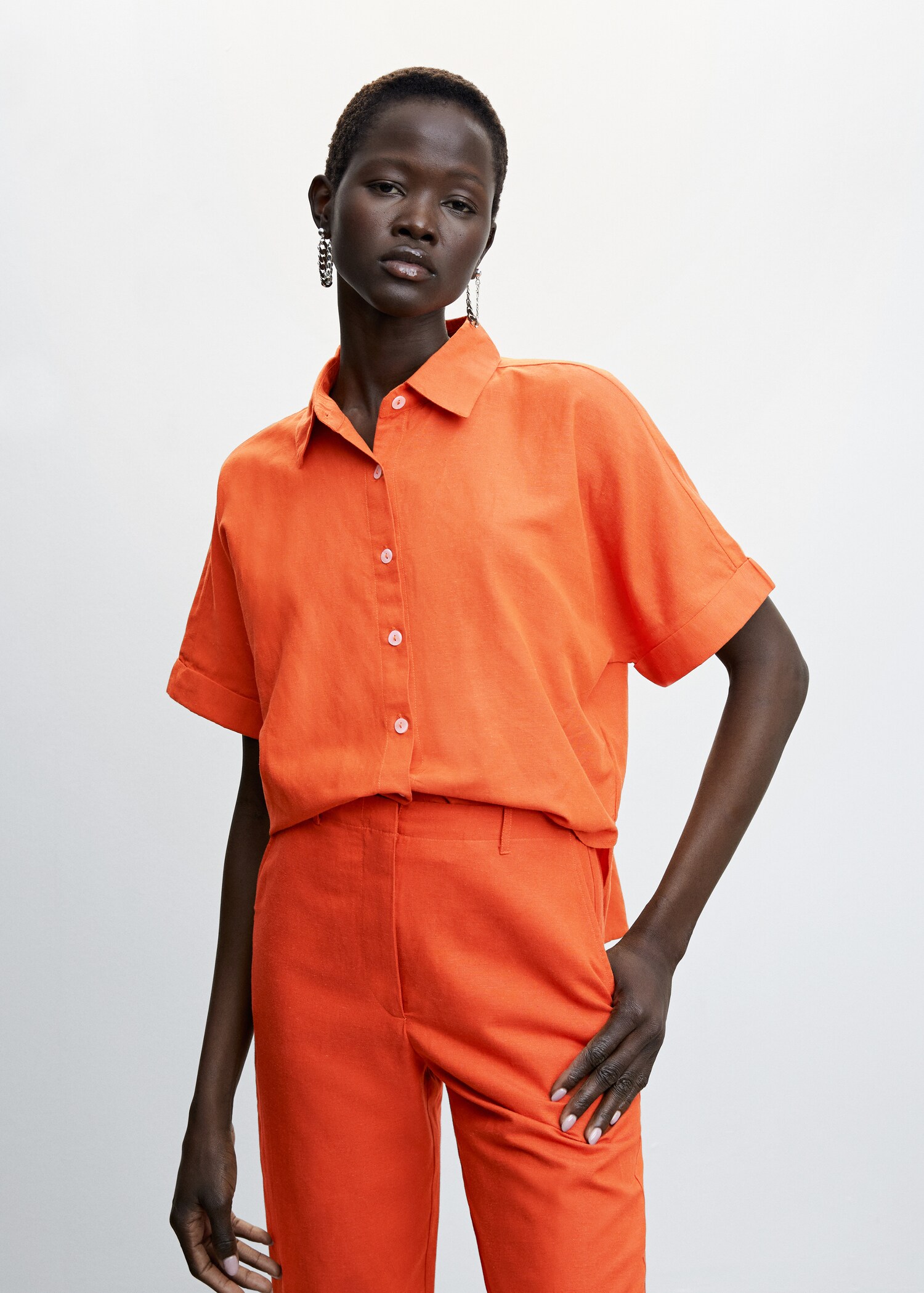 Straight linen-blend trousers - Details of the article 1