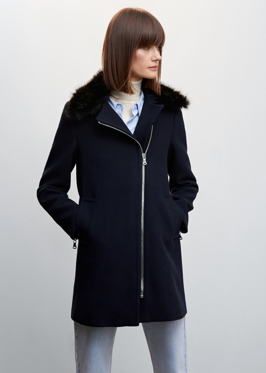 Peacoat with fur collar womens hotsell