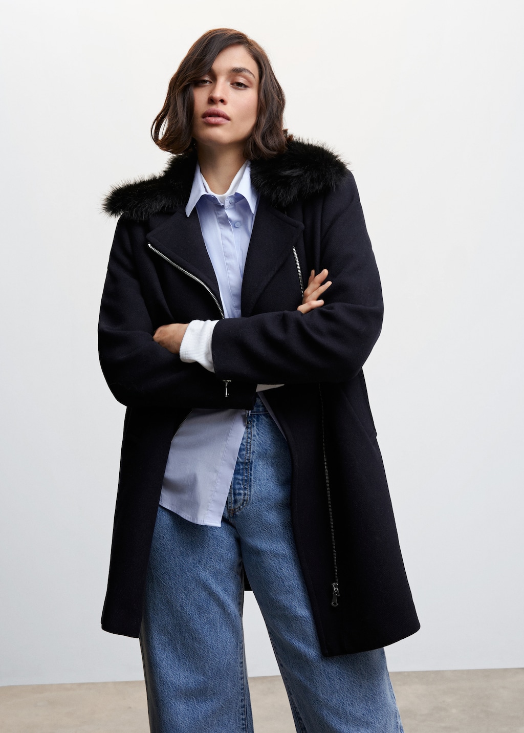 Detachable fur effect collar coat Women MANGO OUTLET USA