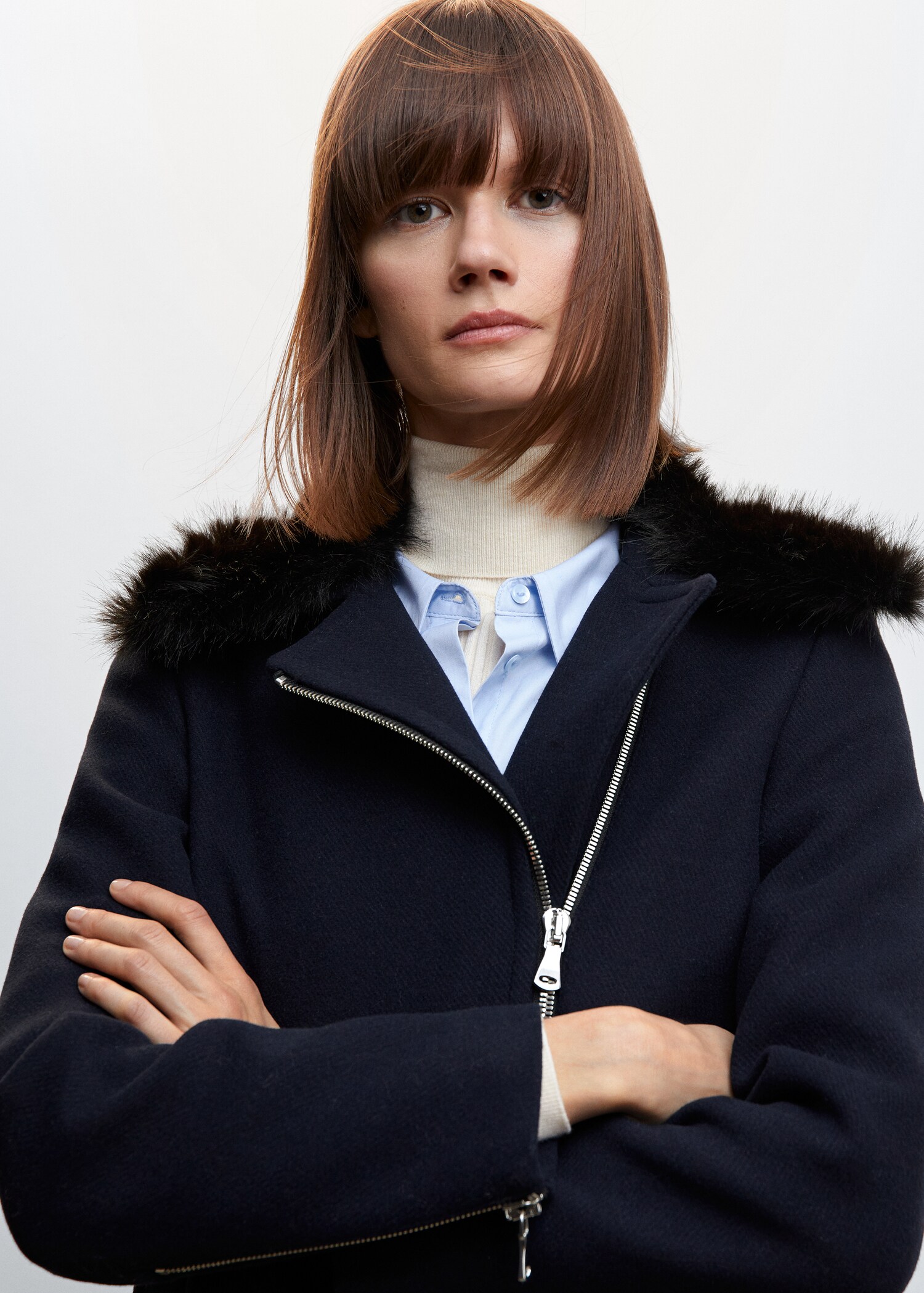 Detachable fur-effect collar coat - Details of the article 6