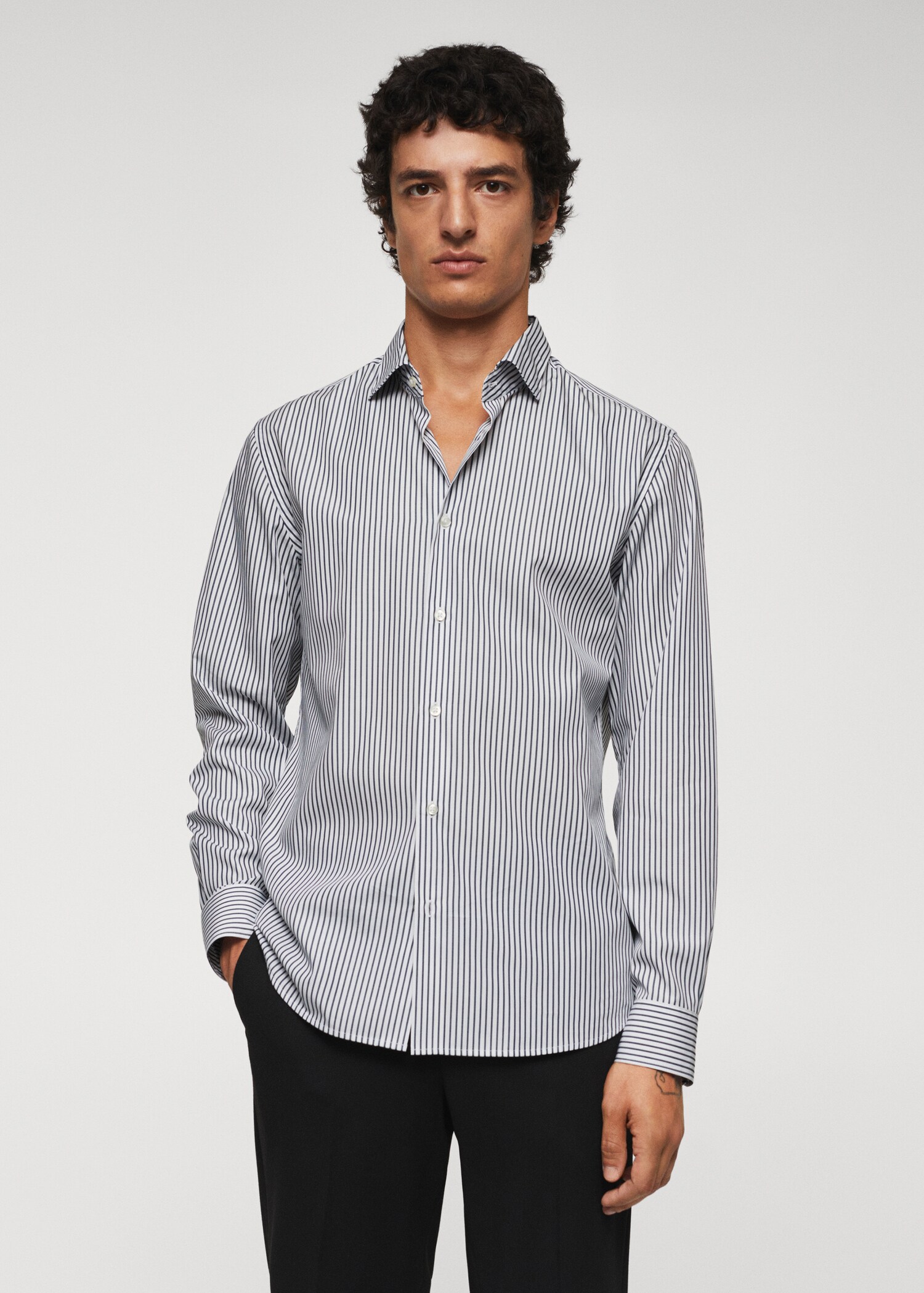 Camisa slim fit cotó ratlles - Pla mig