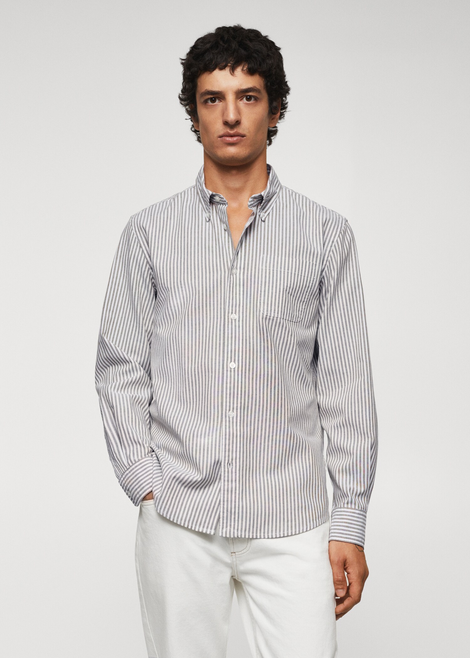 Camisa regular fit cotó ratlles - Pla mig