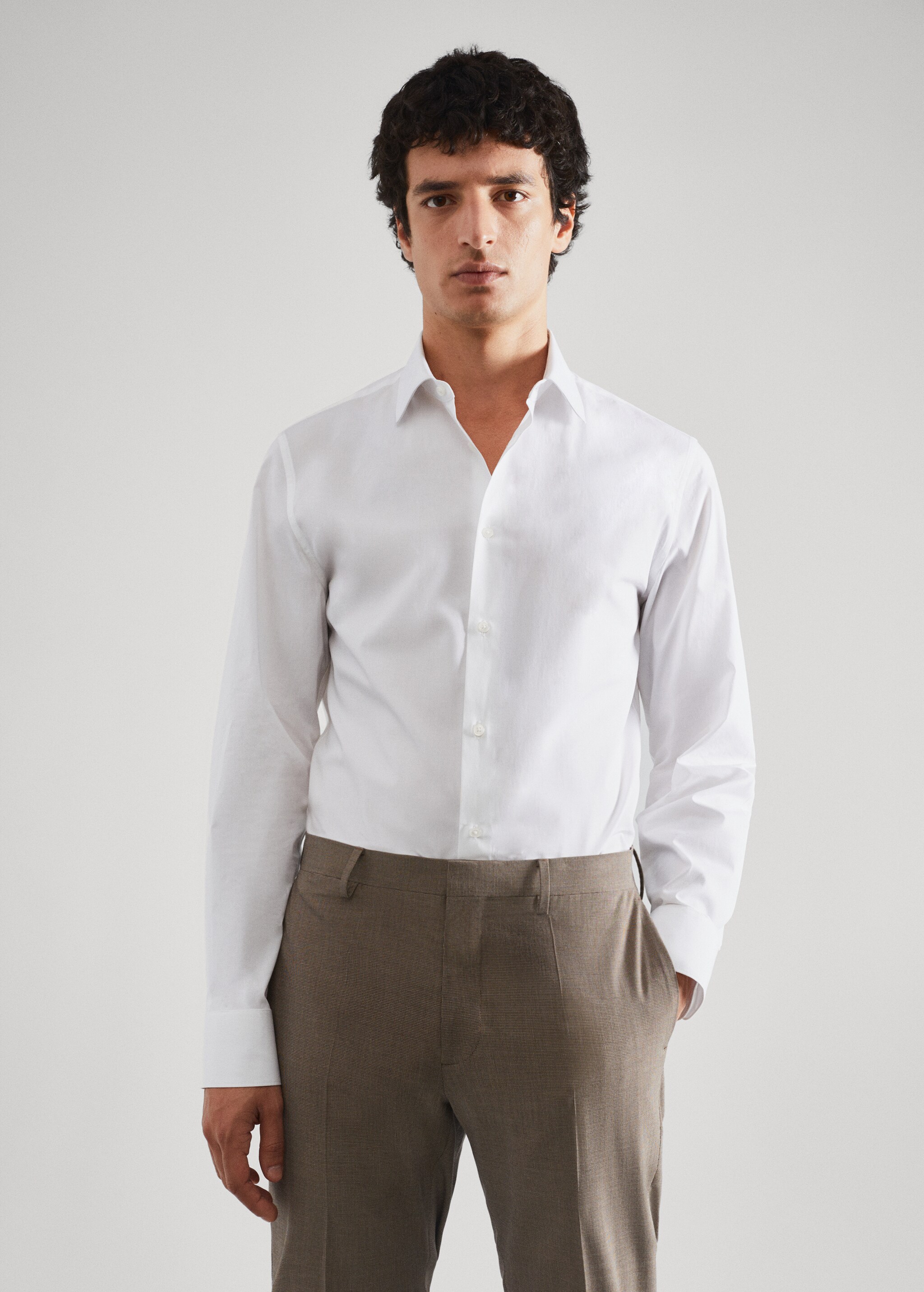 Slim fit stretch cotton suit shirt - Medium plane