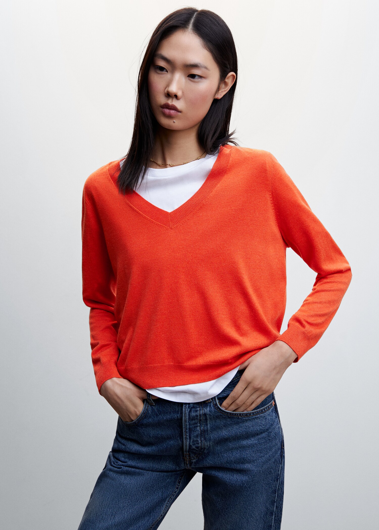 Fine-knit V-neck sweater - Medium plane