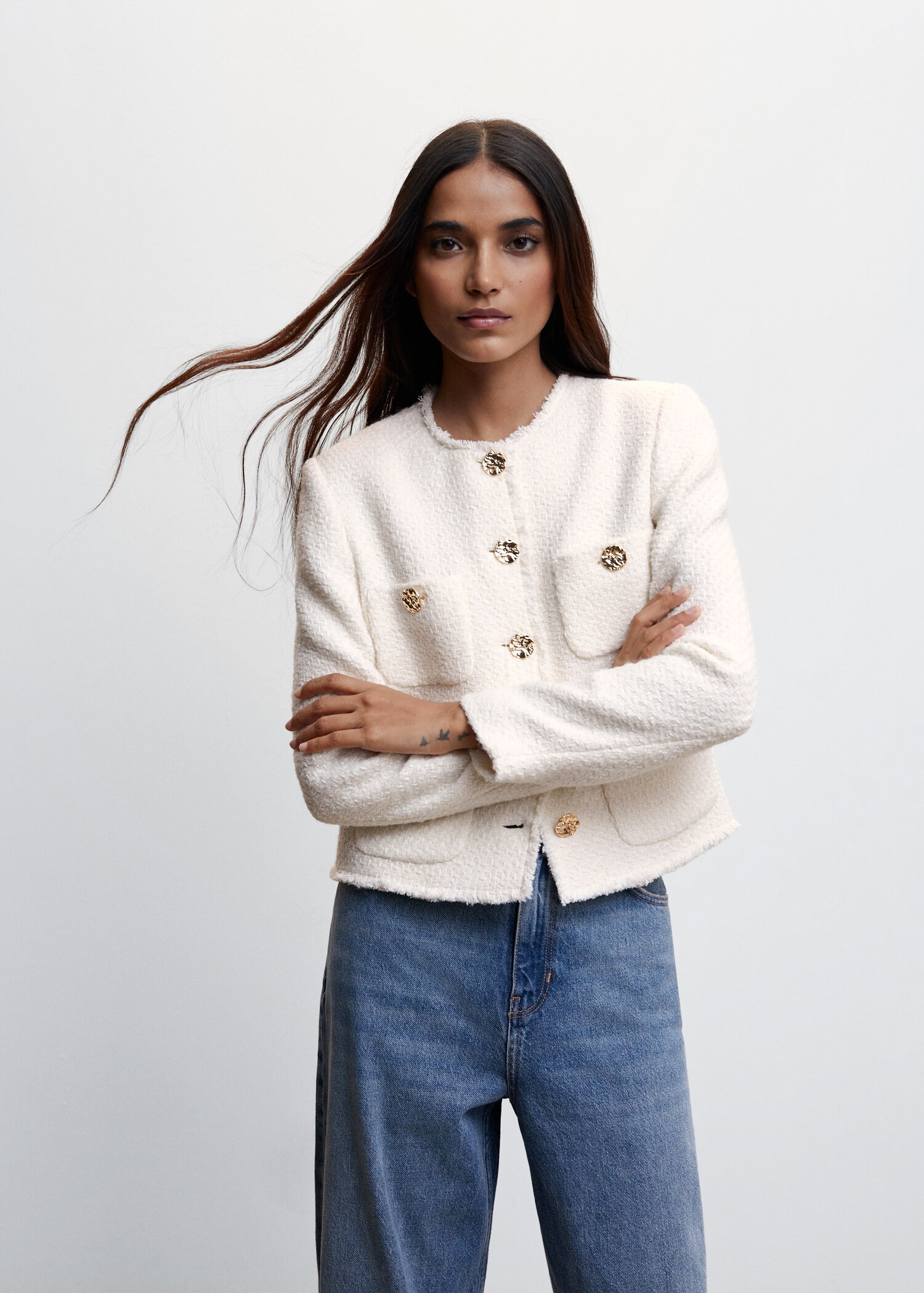 Chaqueta tweed bolsillos - Plano medio