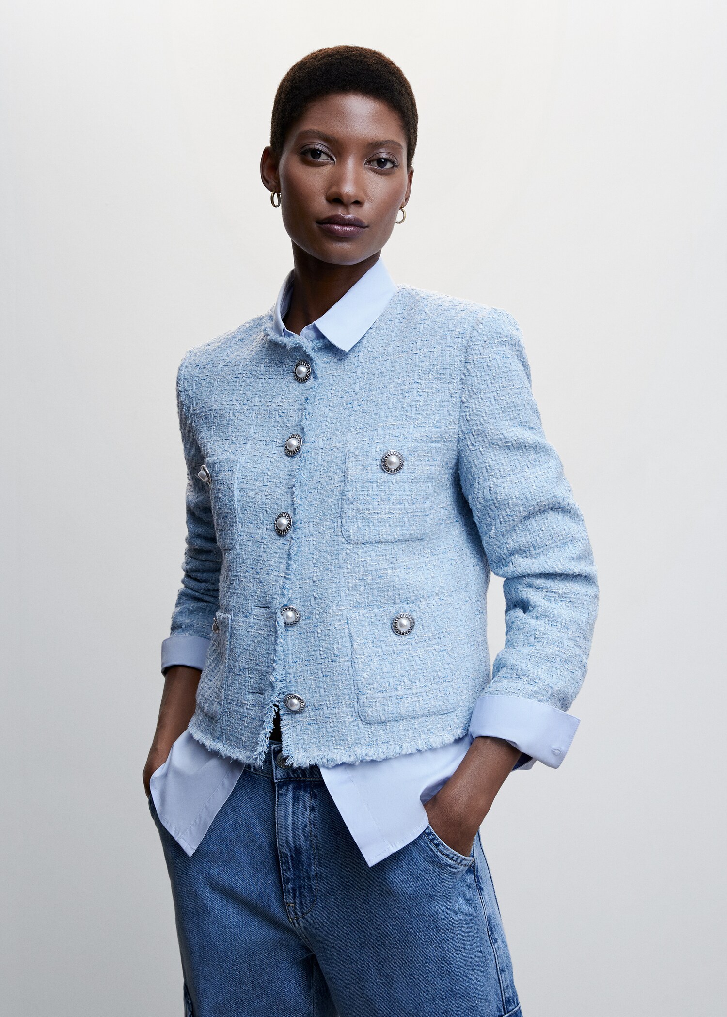Chaqueta tweed bolsillos - Plano medio