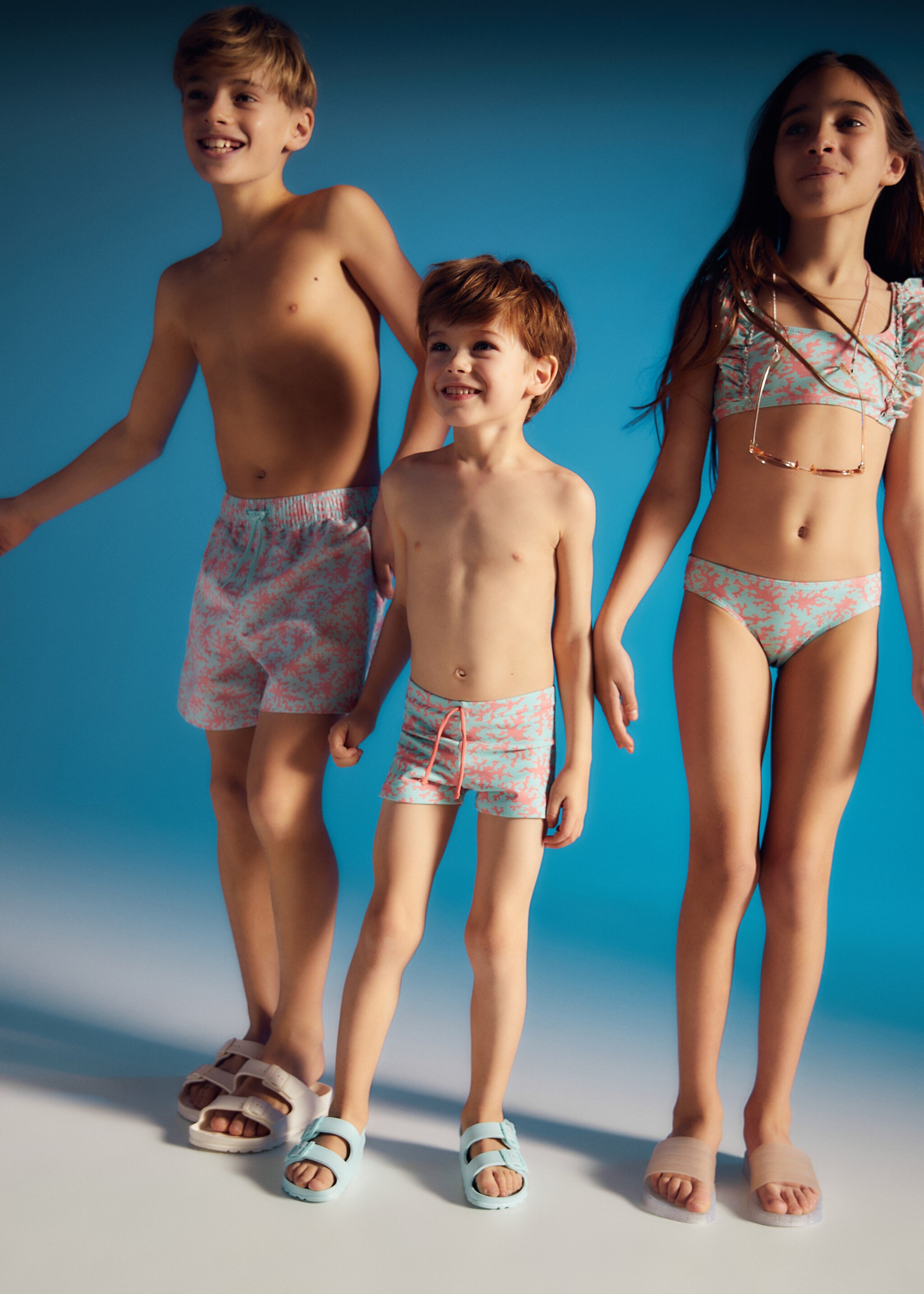 Ruffled print bikini - Details of the article 2, Turquoise. Ref: 47014426-00.