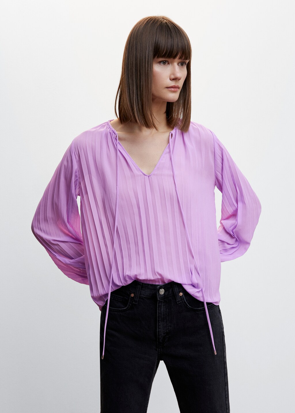 Blouse plissee manches bouffantes Femme MANGO OUTLET Luxembourg