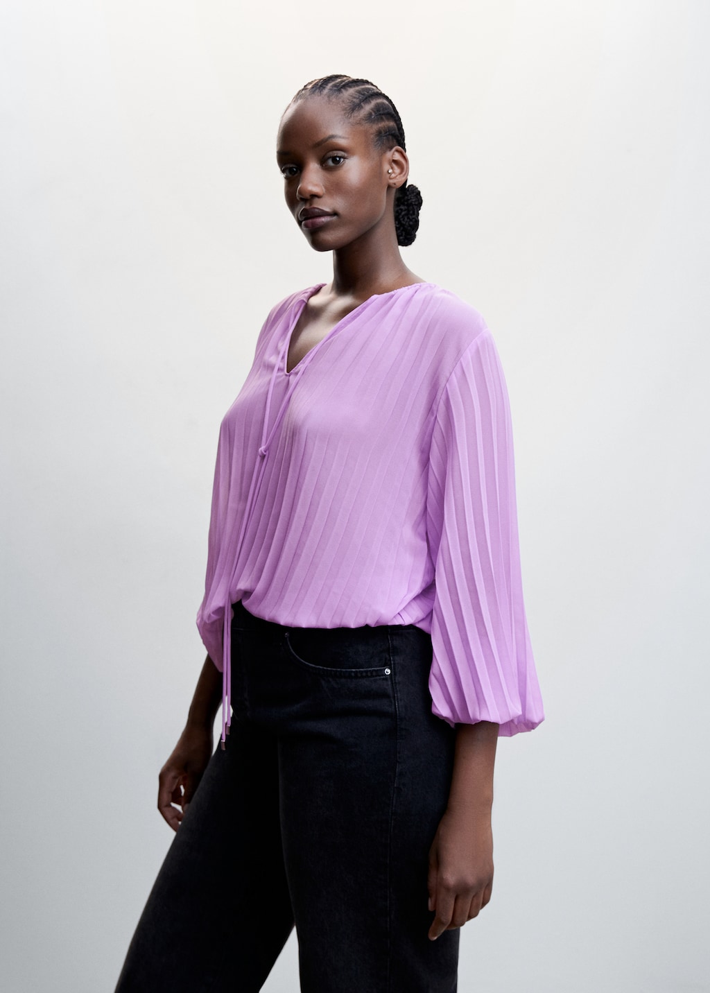 Blouse plissee manches bouffantes Femme MANGO OUTLET Luxembourg