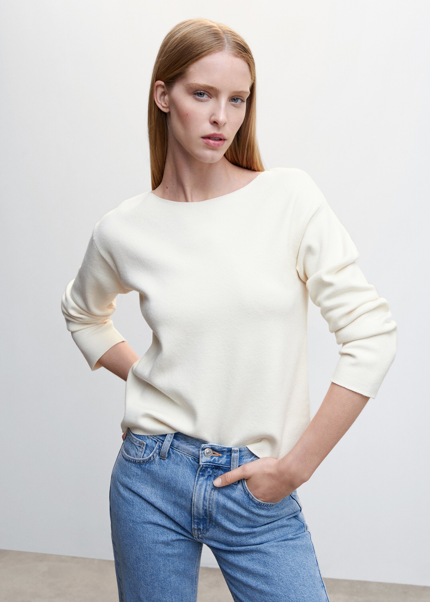 Pull-over maille fine col bateau - Plan moyen