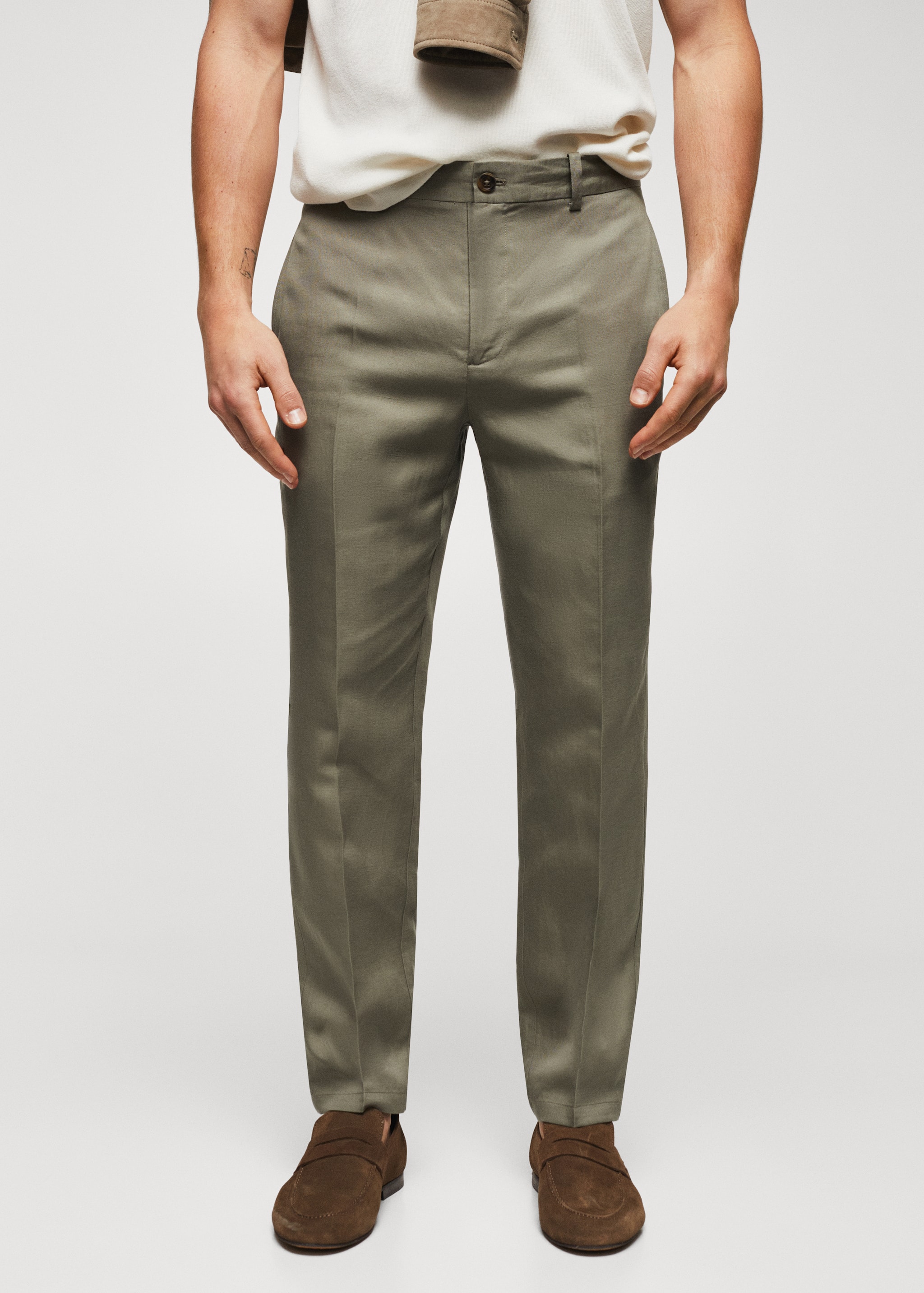 Slim-fit lyocell linen trousers - Medium plane