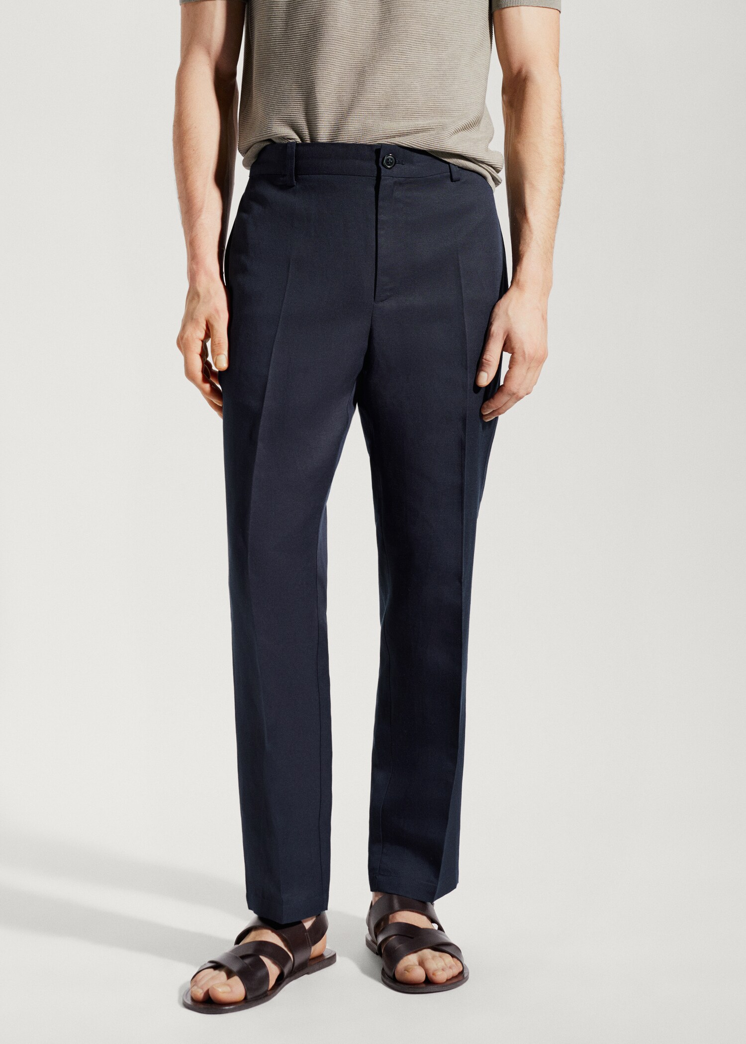 Slim-fit lyocell linen trousers - Medium plane