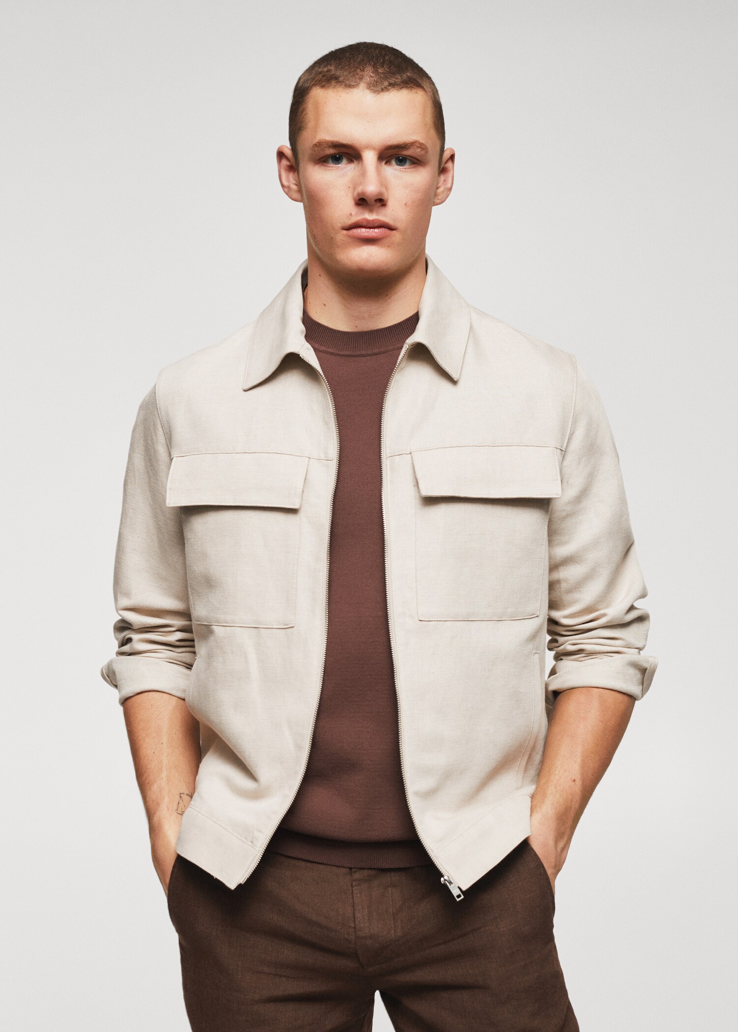 Pocket linen-blend jacket - Medium plane