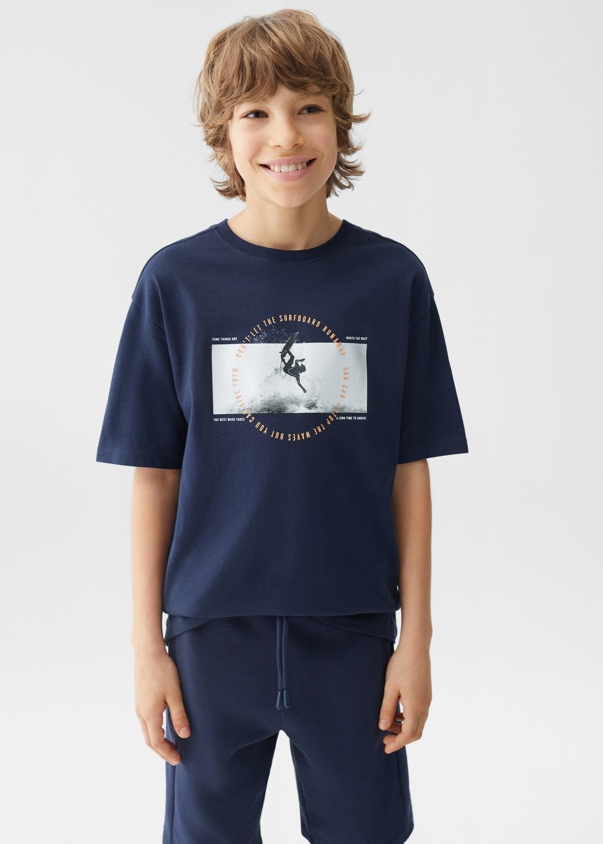 Printed cotton-blend t-shirt - Medium plane, Dark Navy. Ref: 47015950-00.