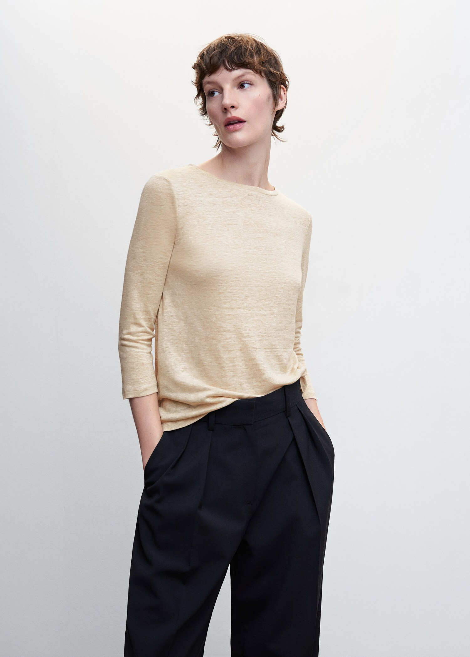 Long-sleeved linen T-shirt - Medium plane