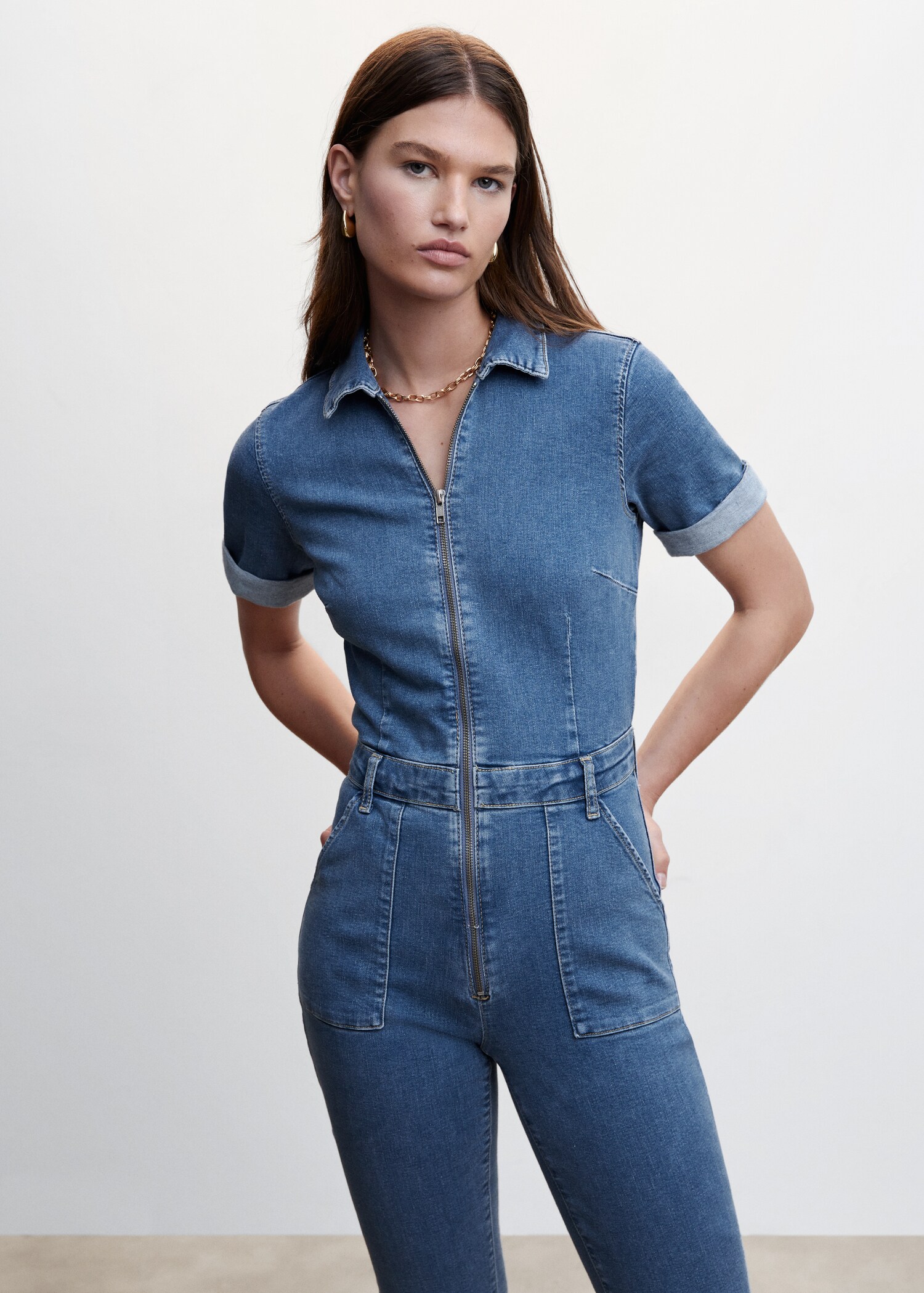 Denim jumpsuit with zipper - Medium plane