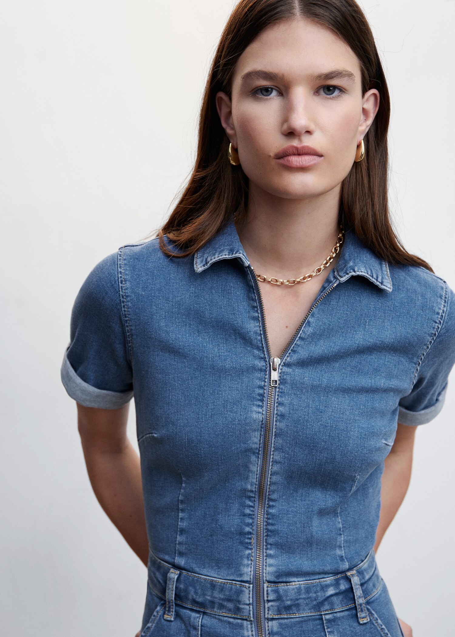 Denim jumpsuit with zipper - Details of the article 1