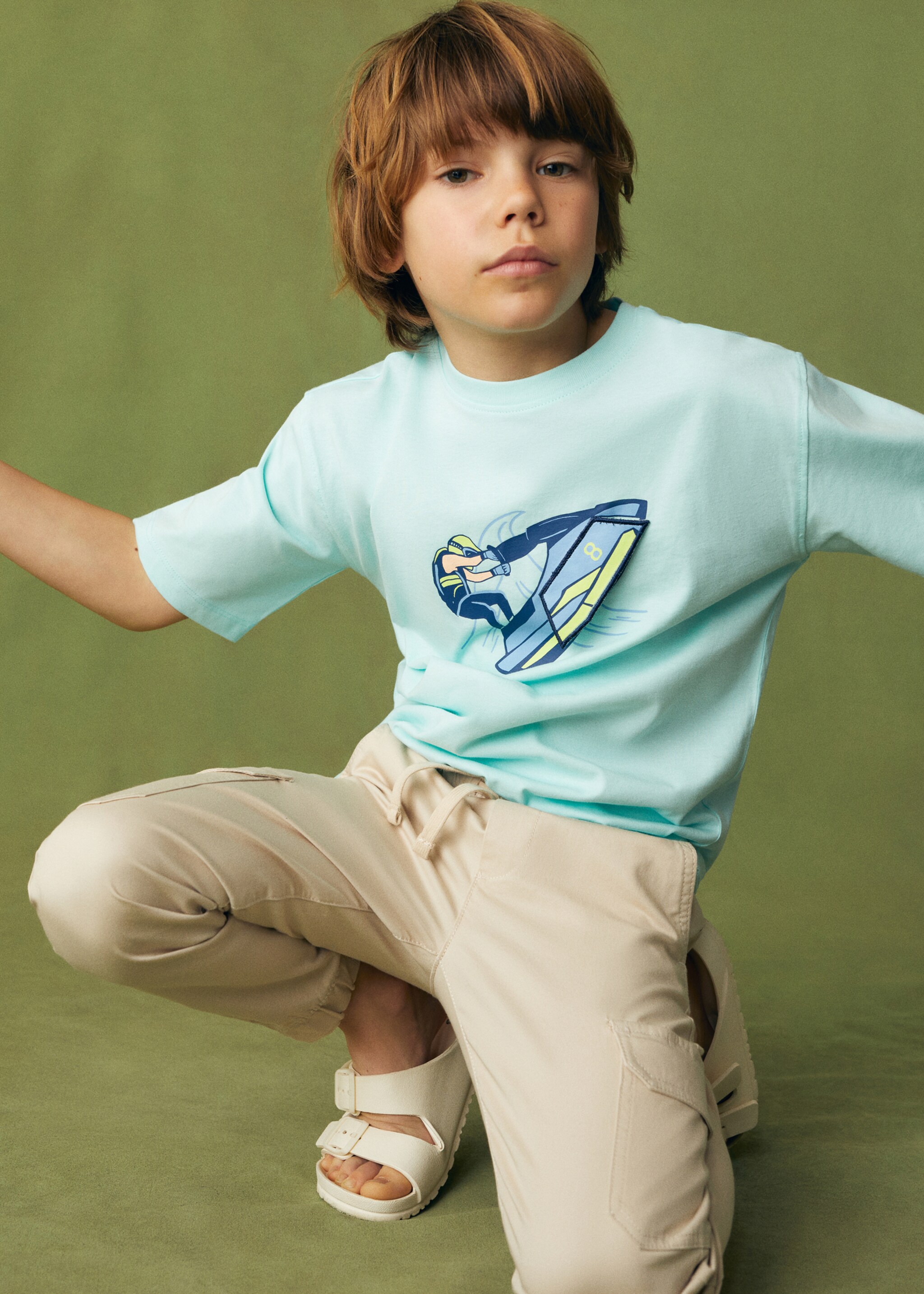 Samarreta barreja cotó estampada - Detall de l'article 2, Turquesa. Ref: 47017840-00.