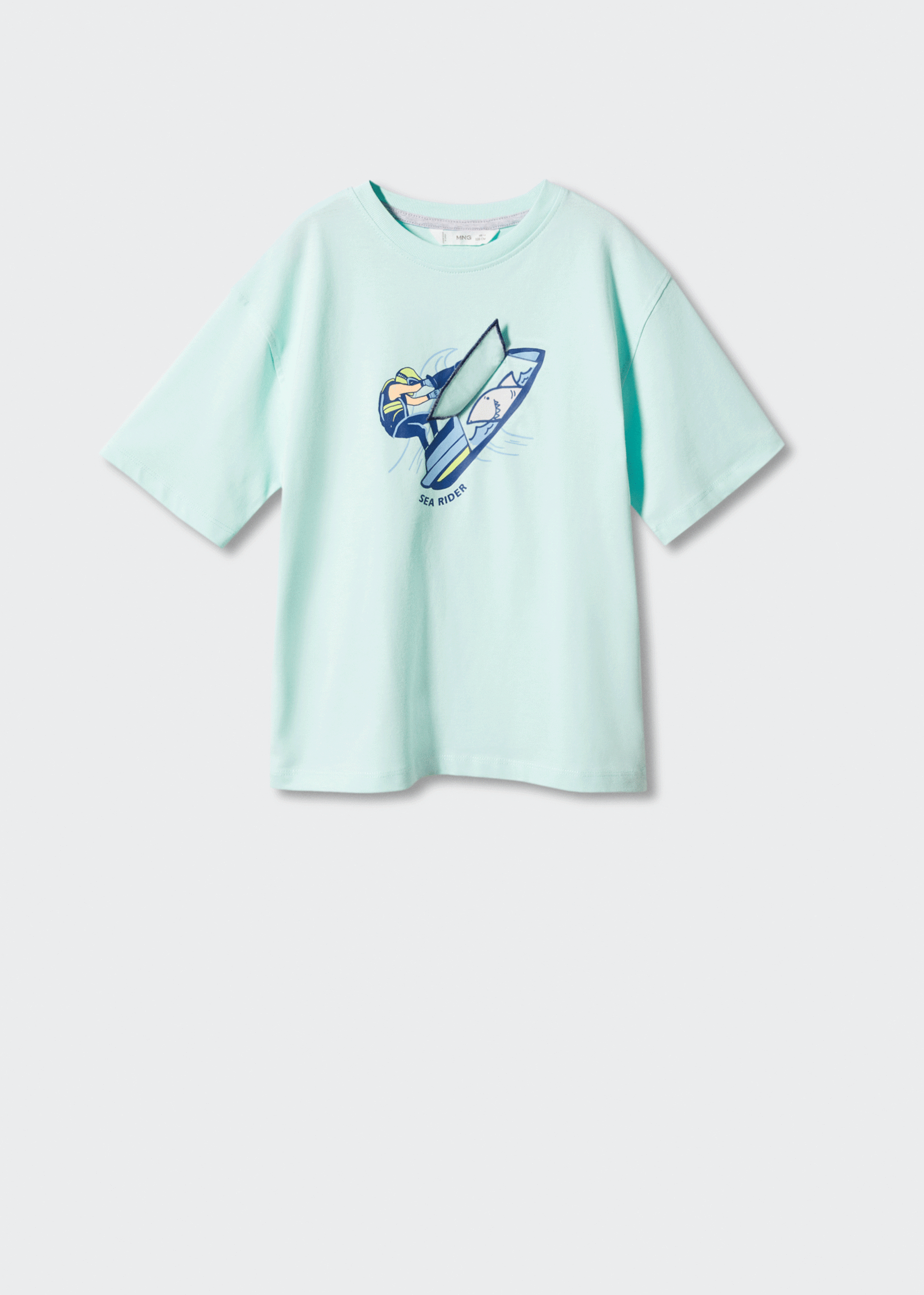 Samarreta barreja cotó estampada - Detall de l'article 6, Turquesa. Ref: 47017840-00.