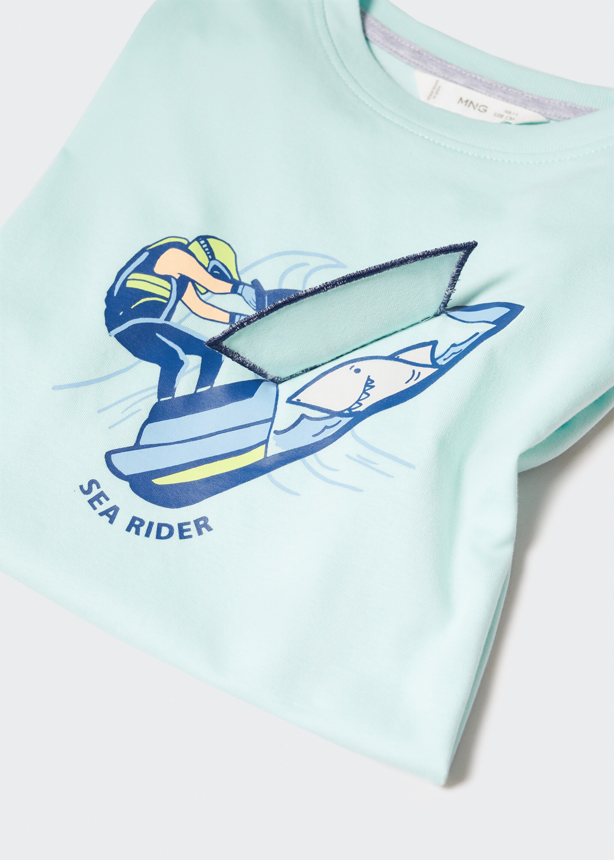 Samarreta barreja cotó estampada - Detall de l'article 8, Turquesa. Ref: 47017840-00.