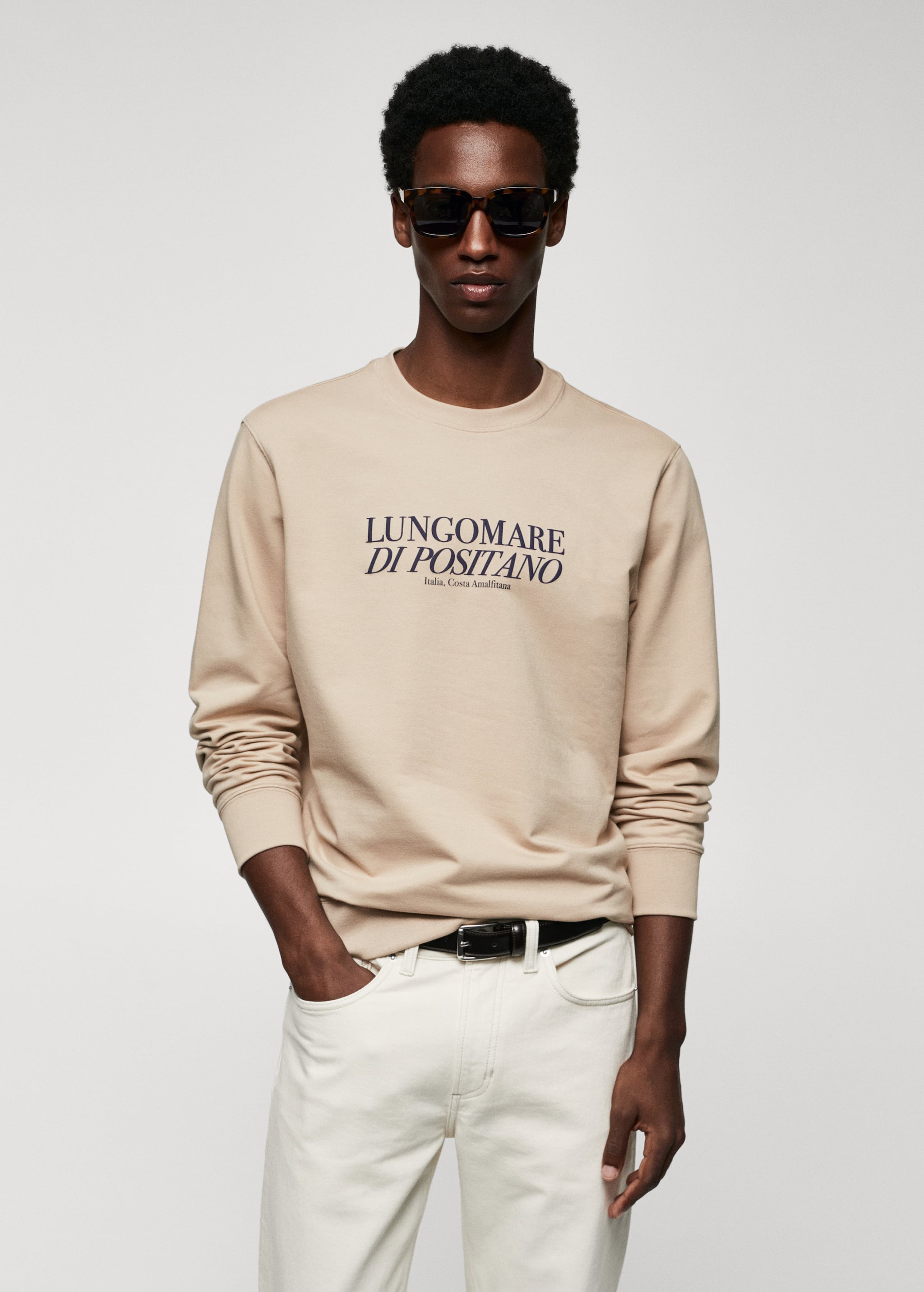 Cotton sweatshirt with printed message - Medium plane