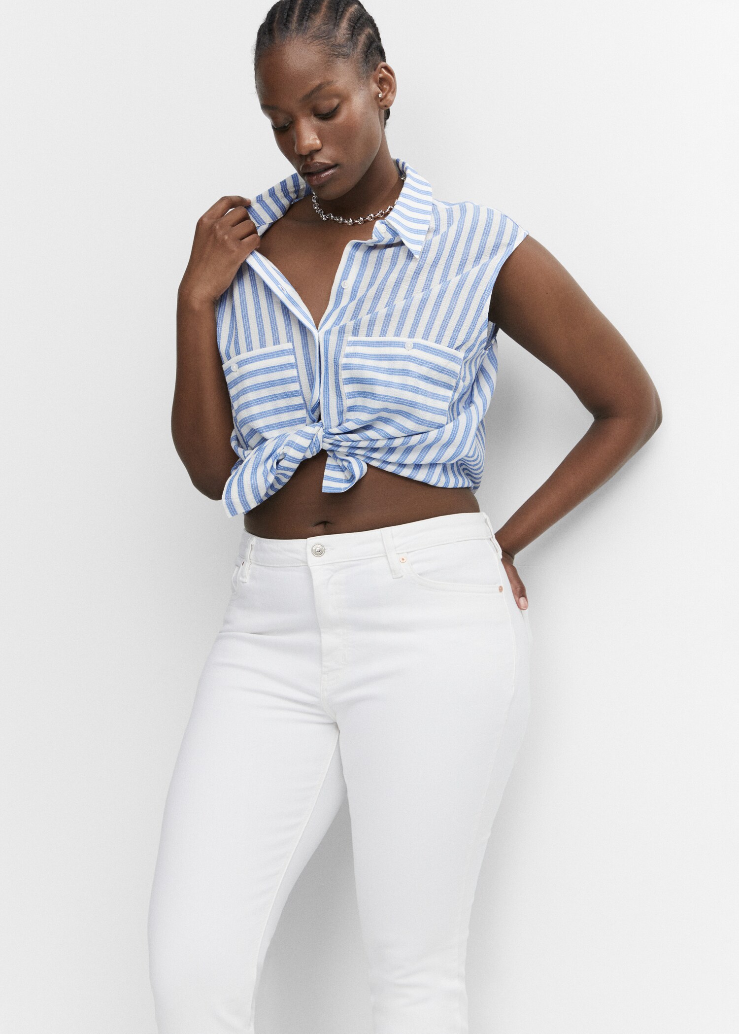 Sleeveless printed shirt - Woman | MANGO OUTLET United Kingdom