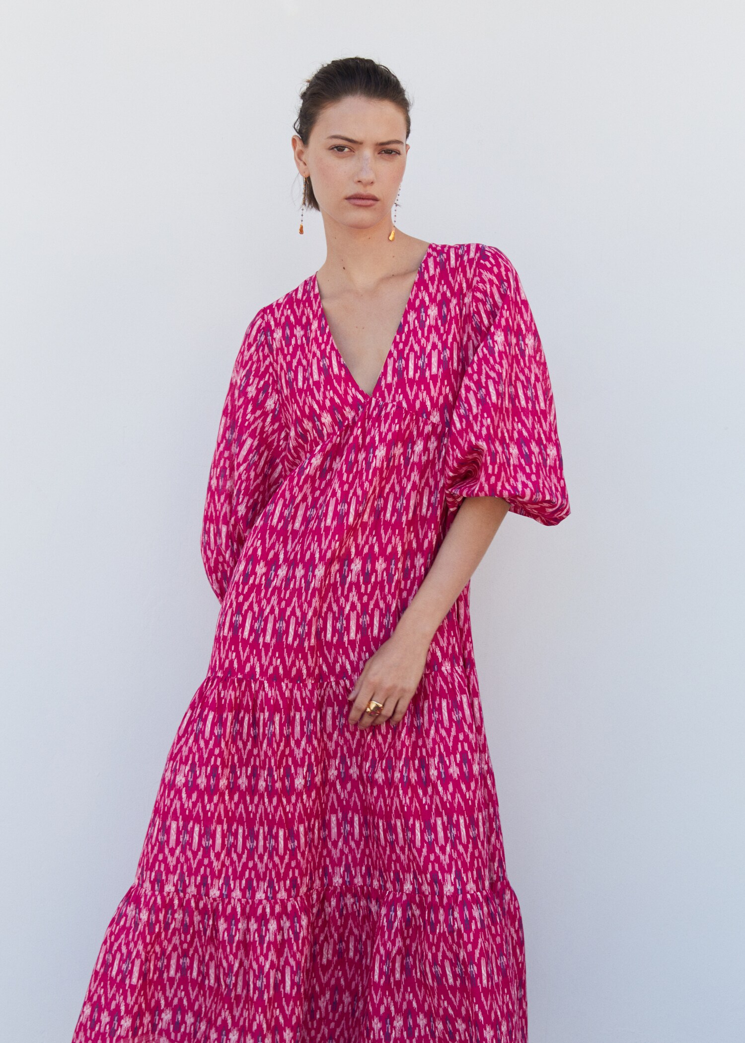 Printed dress with balloon sleeves  - Medium plane