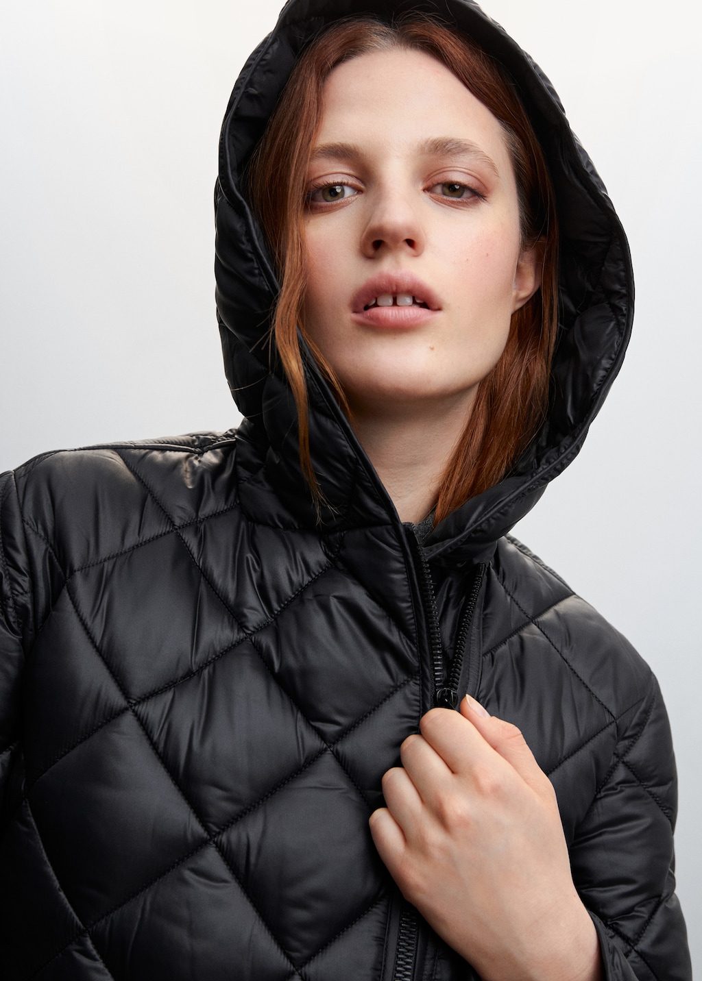 Black quilted coat with hood deals