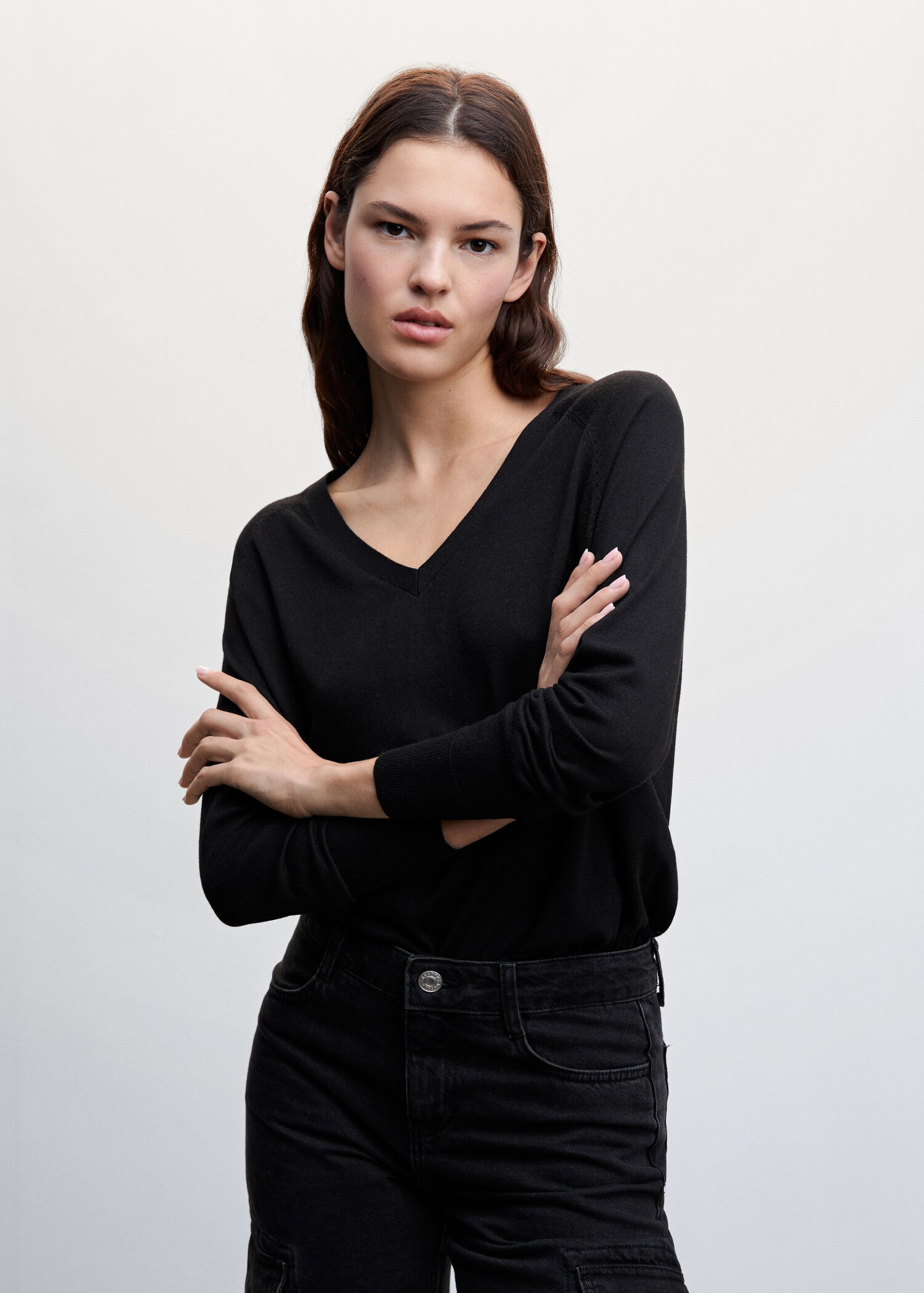 Pullover maglia sottile collo a V - Piano medio
