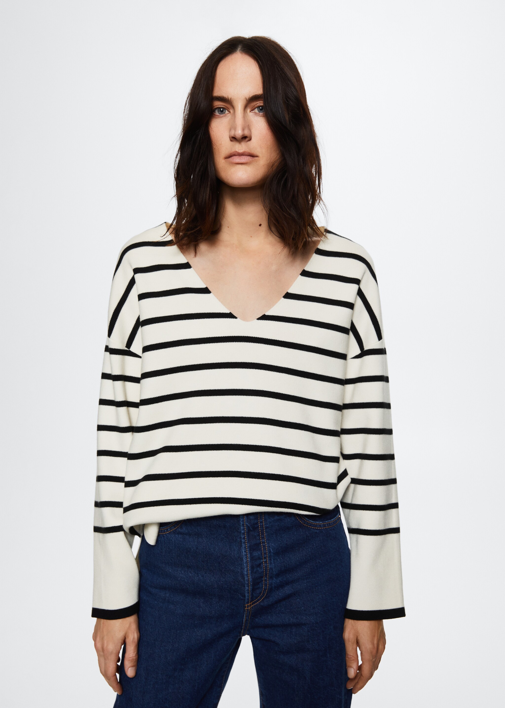Jersey rayas oversize - Plano medio, Crudo. Ref: 47021317-00.