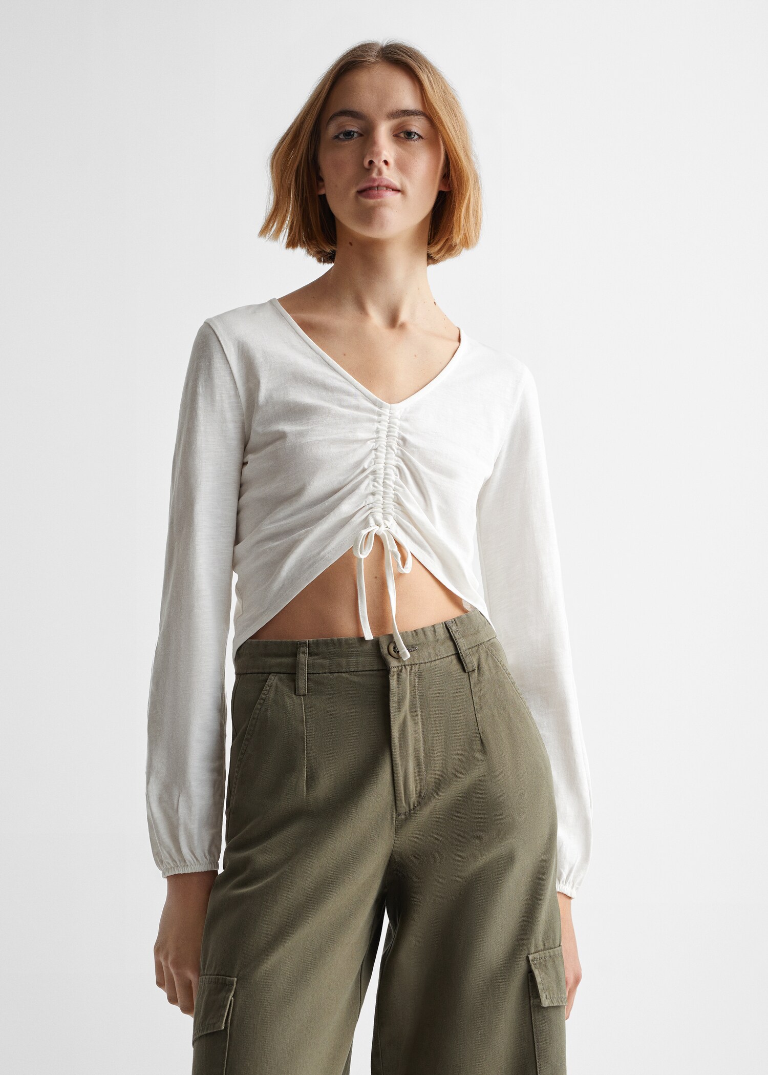 Cotton t-shirt with pucker detail - Medium plane