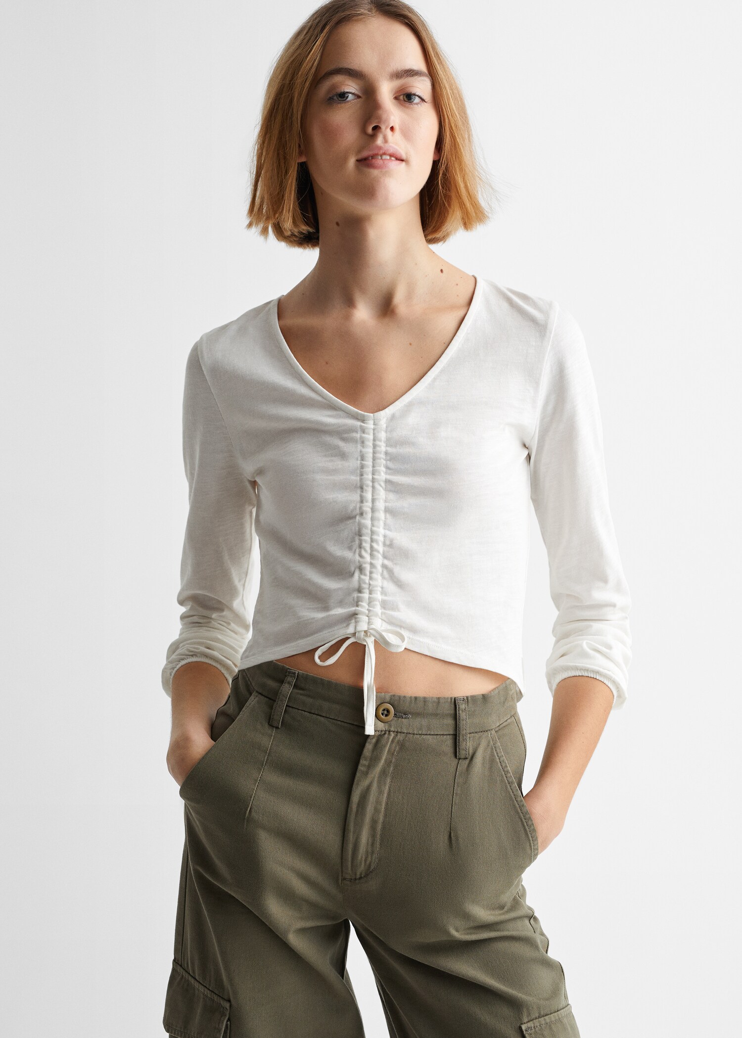 Cotton t-shirt with pucker detail - Details of the article 4