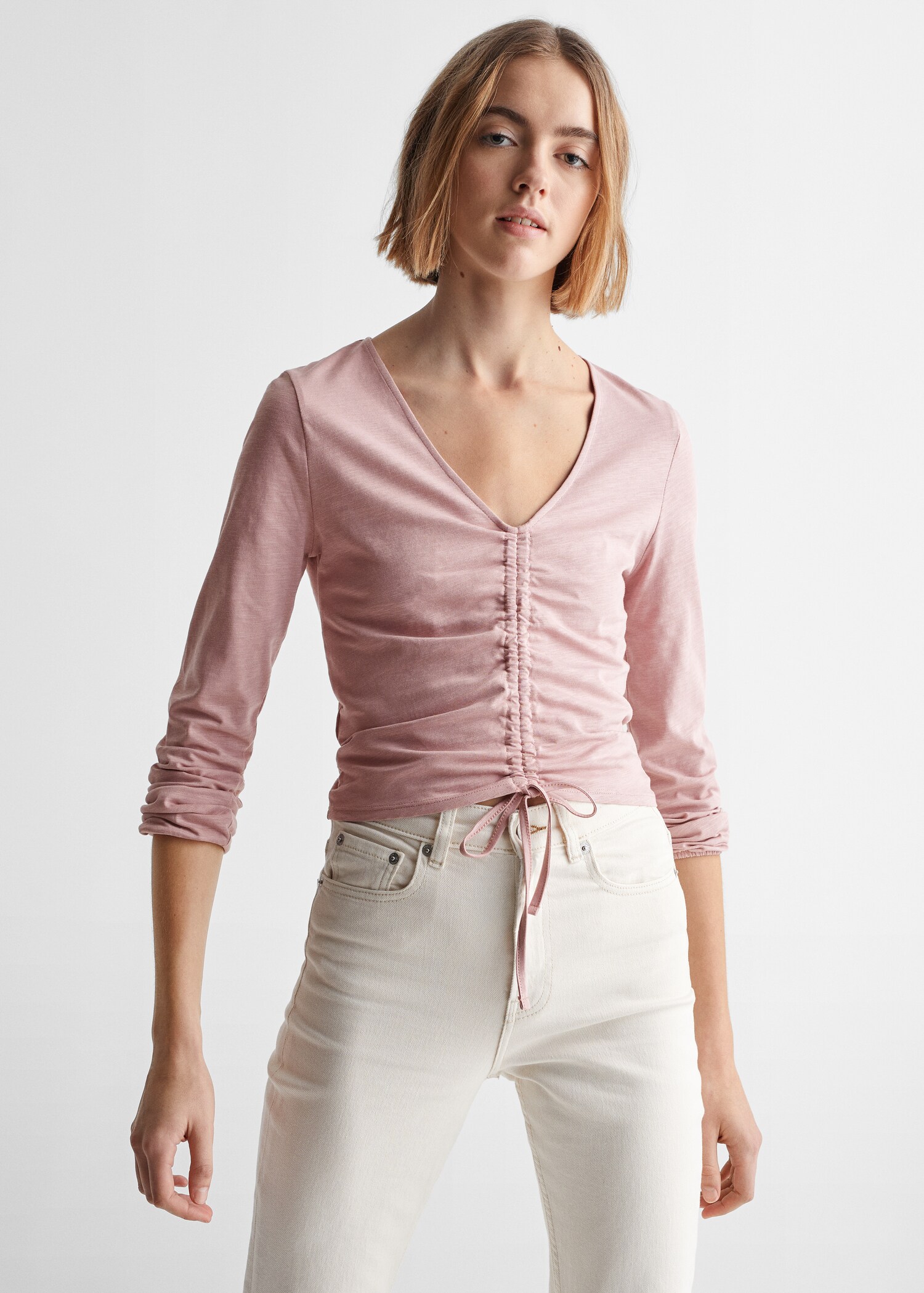Cotton t-shirt with pucker detail - Medium plane