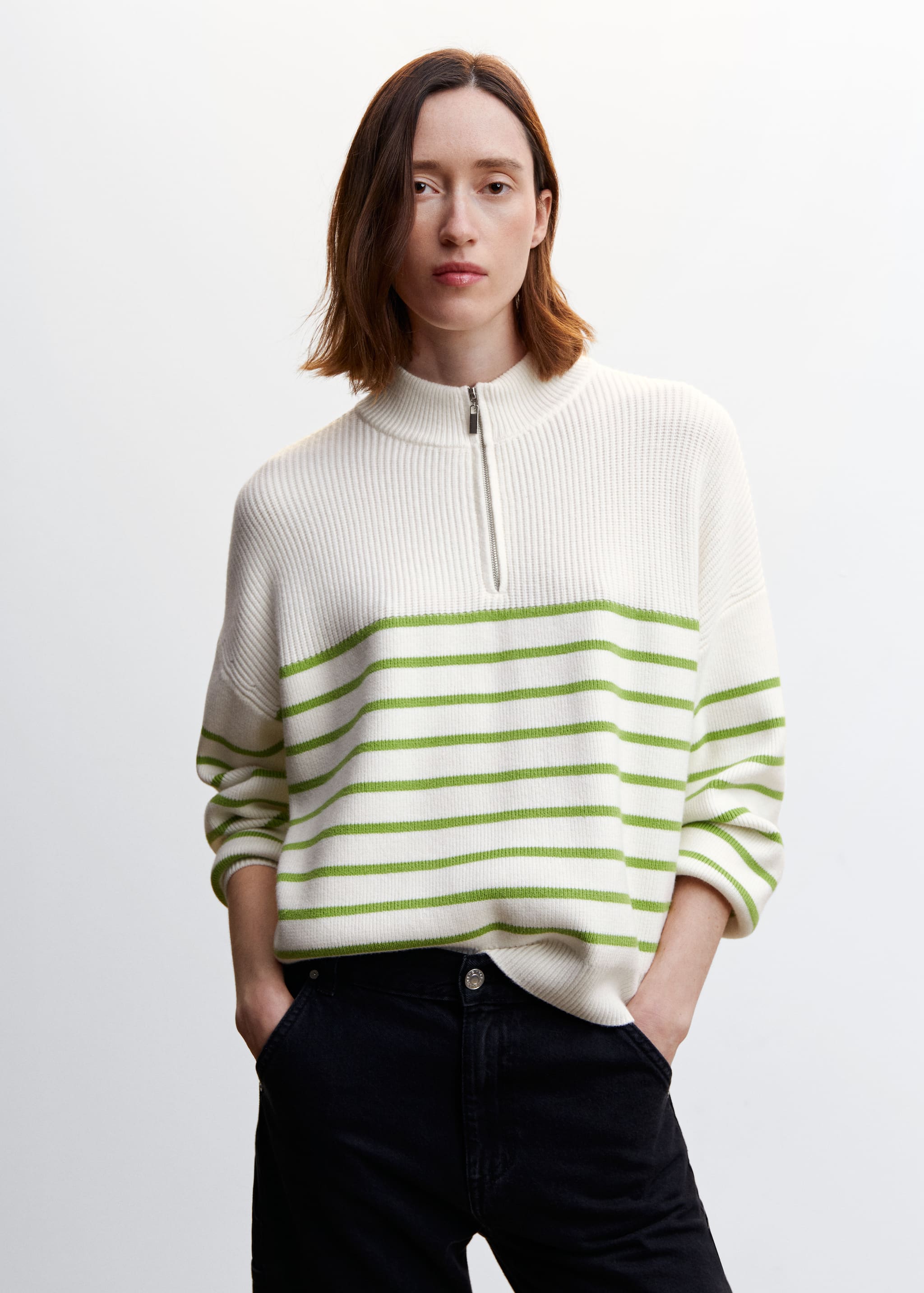 Striped sweater with zip - Medium plane