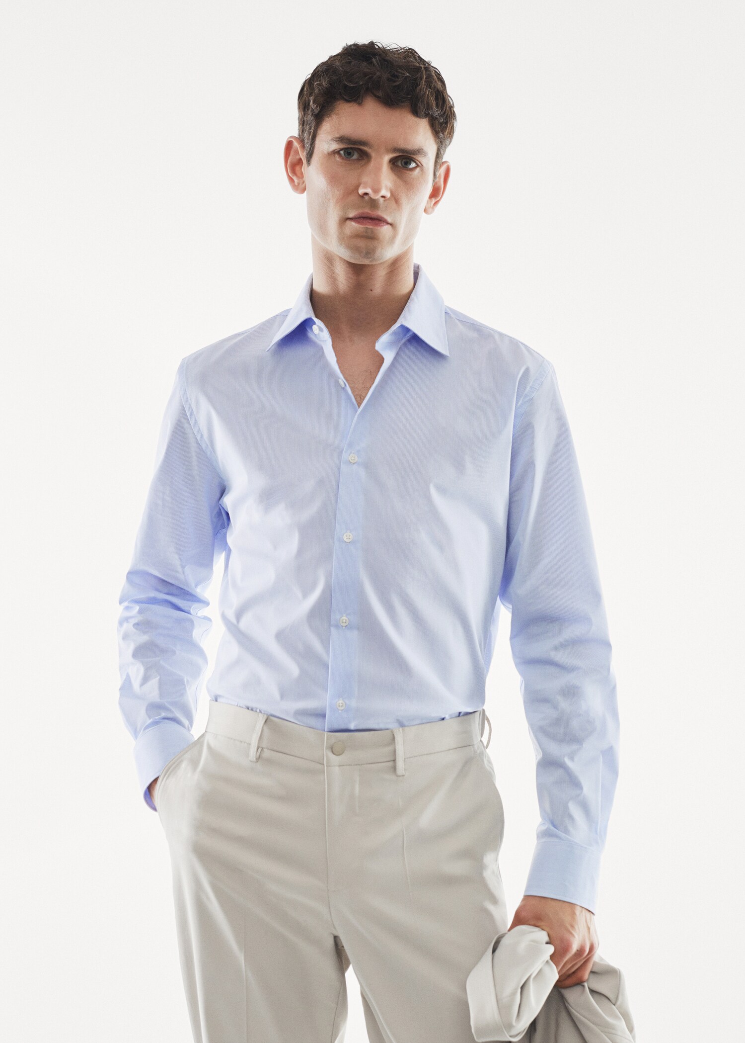 Gestreept katoenen slim fit overhemd - Middenvlak