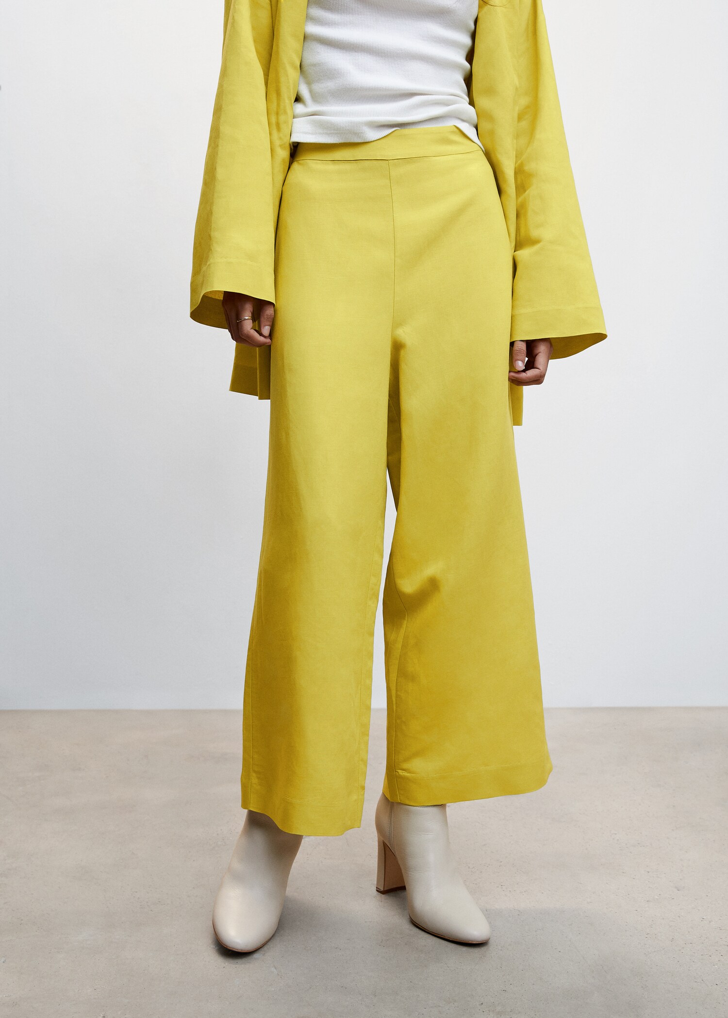Cropped linen-blend pants - Medium plane