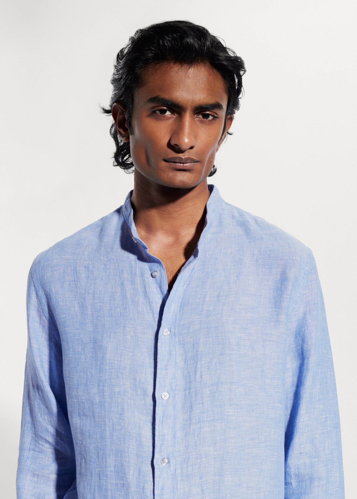 100% linen Mao collar shirt - Details of the article 1