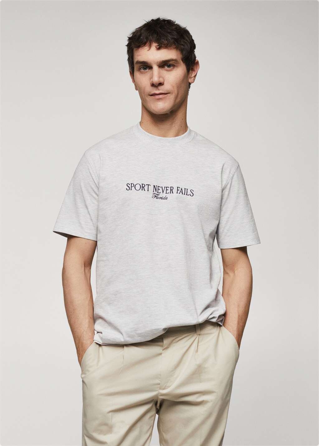 Katoenen T shirt met geborduurde boodschap Heren MANGO OUTLET Nederland