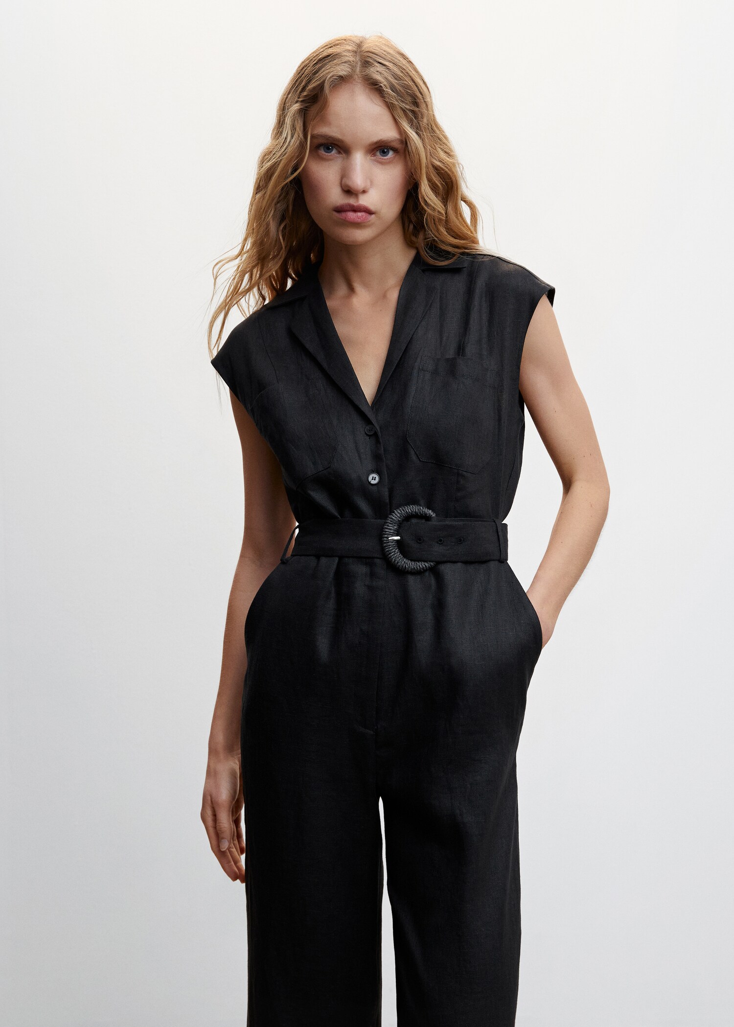 Belt linen jumpsuit - Medium plane