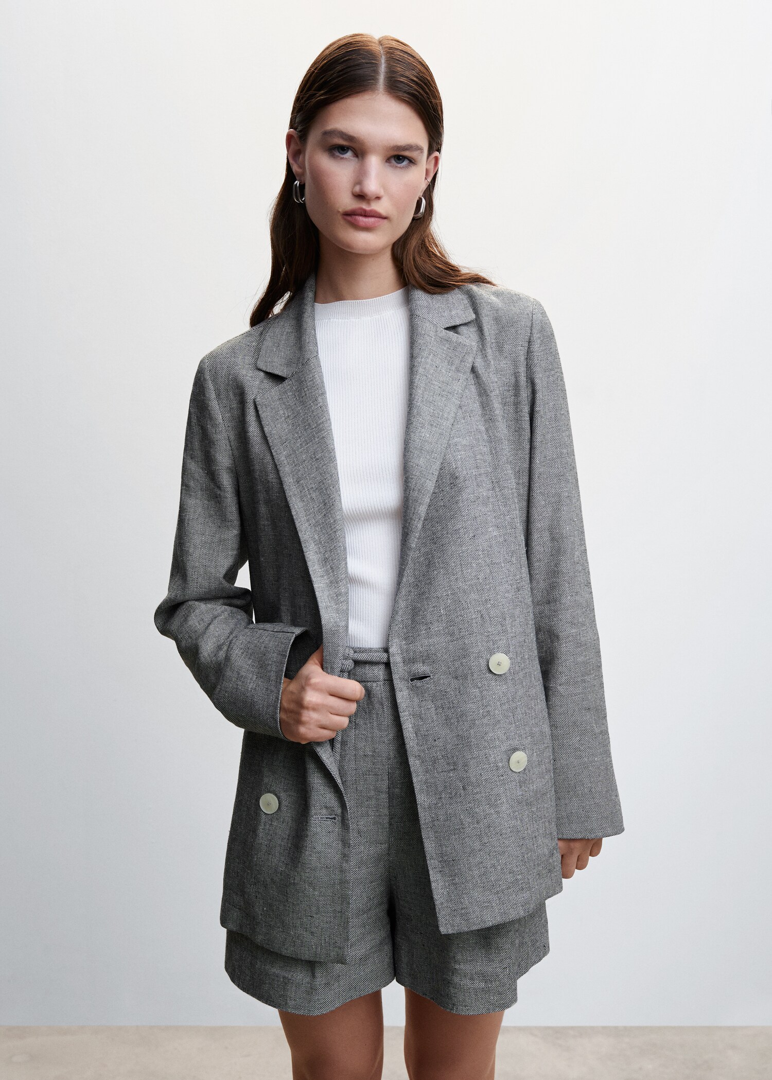 Double-breasted linen blazer - Medium plane