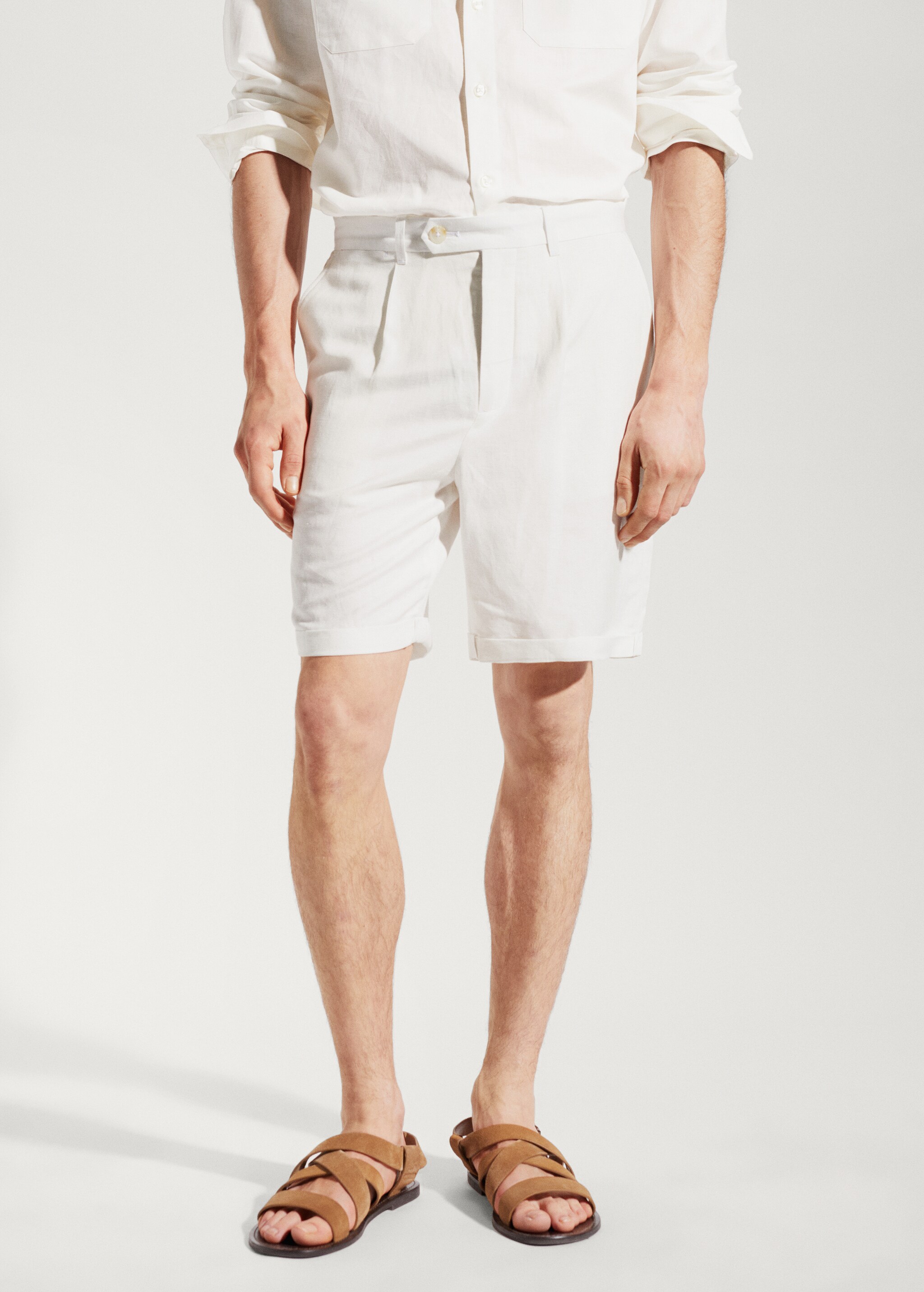 Linen-blend Bermuda shorts - Medium plane