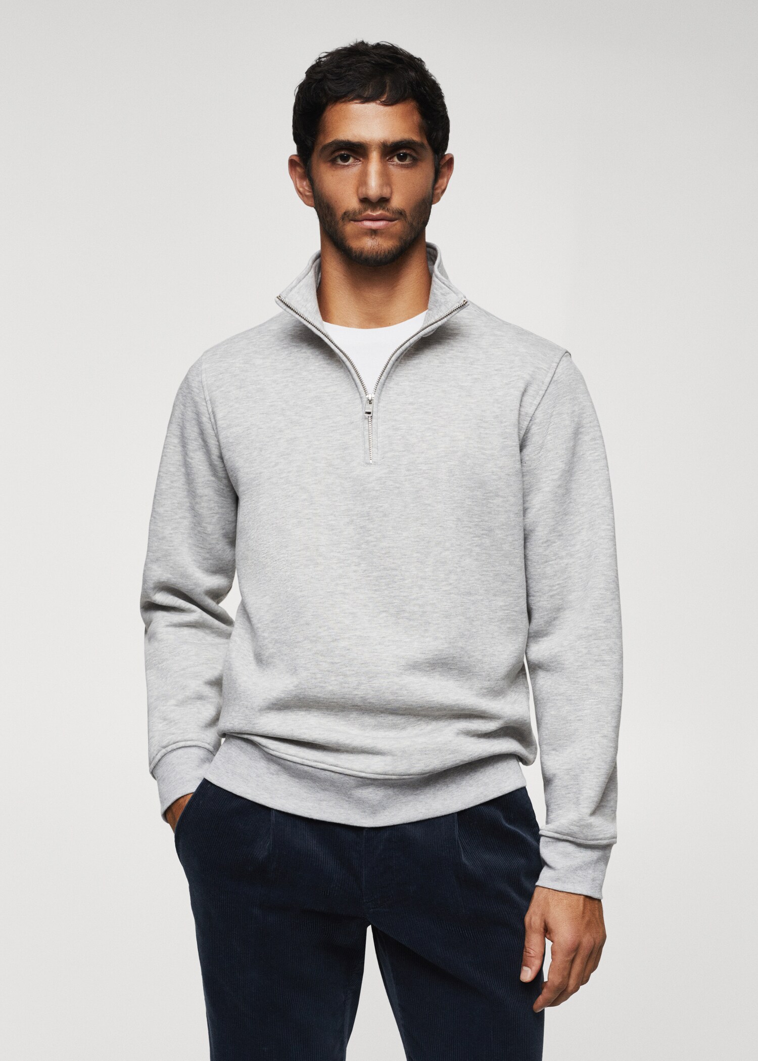 Sweat-shirt coton col zippé - Plan moyen