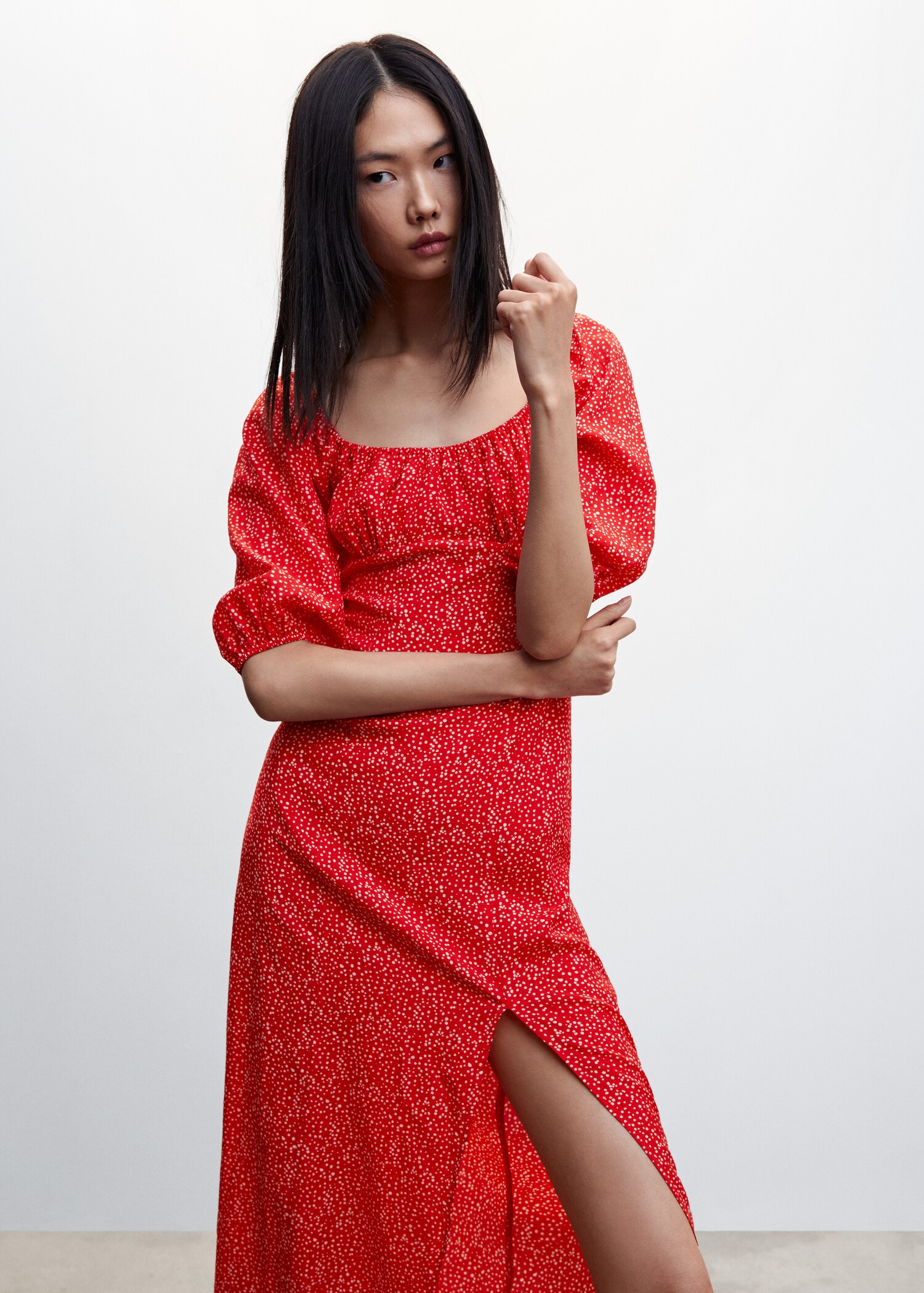 Puffed sleeves midi dress - Medium plane