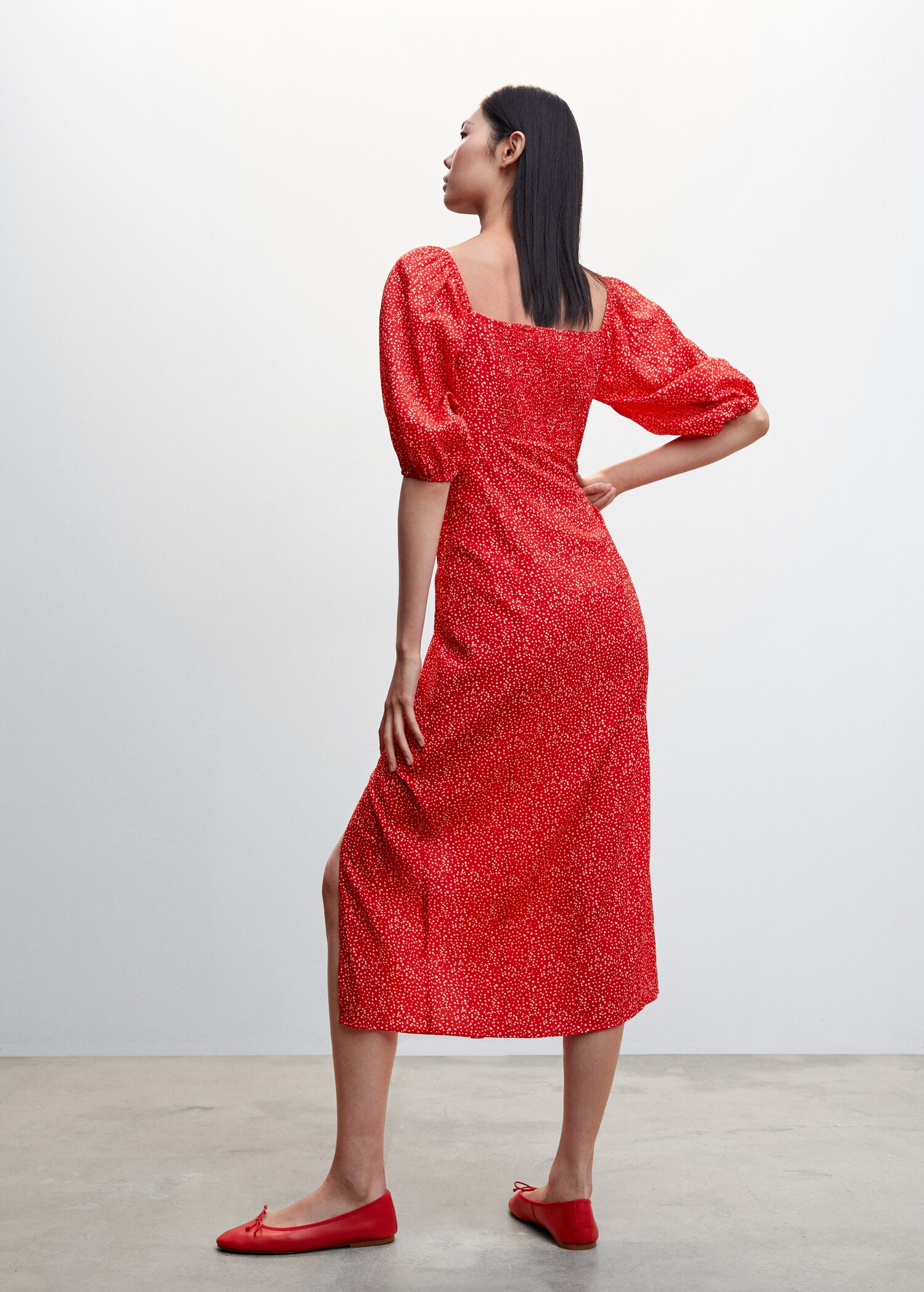 Puffed sleeves midi dress - Reverse of the article