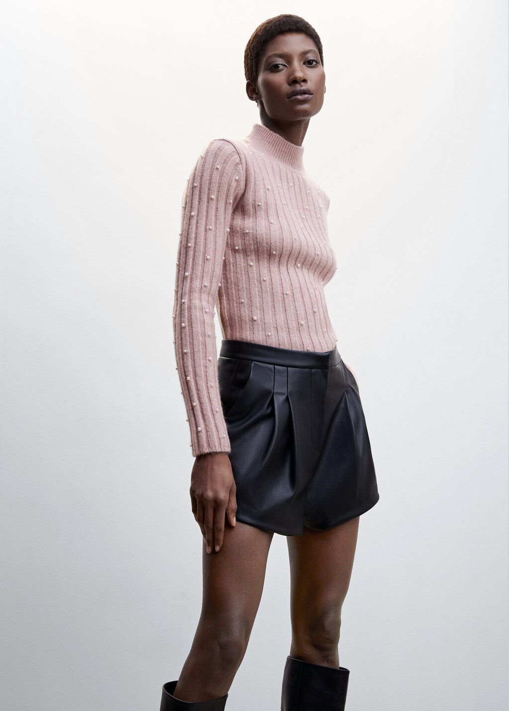 Black leather turtleneck clearance