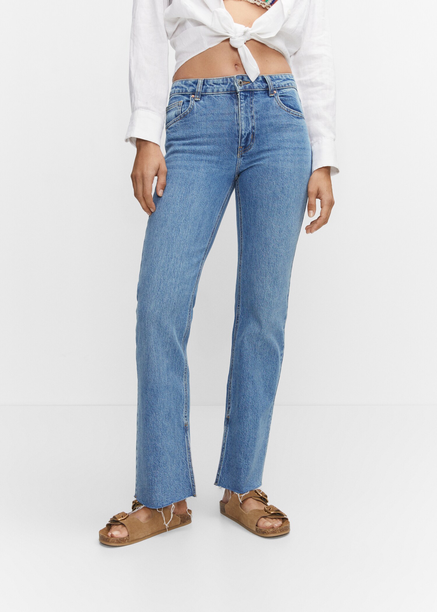 Medium-rise straight jeans with slits - Medium plane