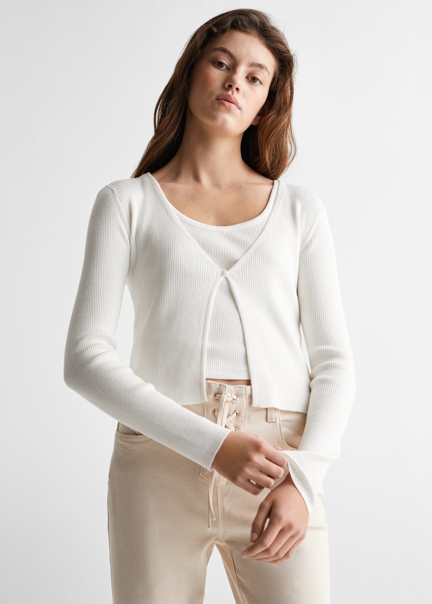 Ribbed cardigan with buttons - Medium plane