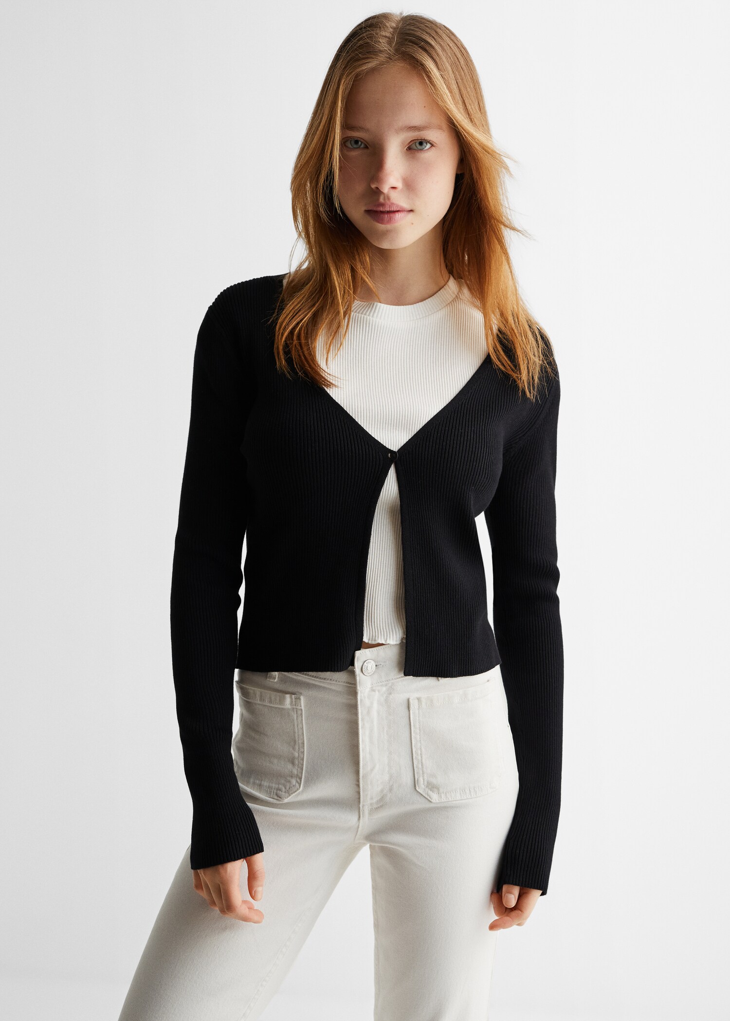 Ribbed cardigan with buttons - Medium plane
